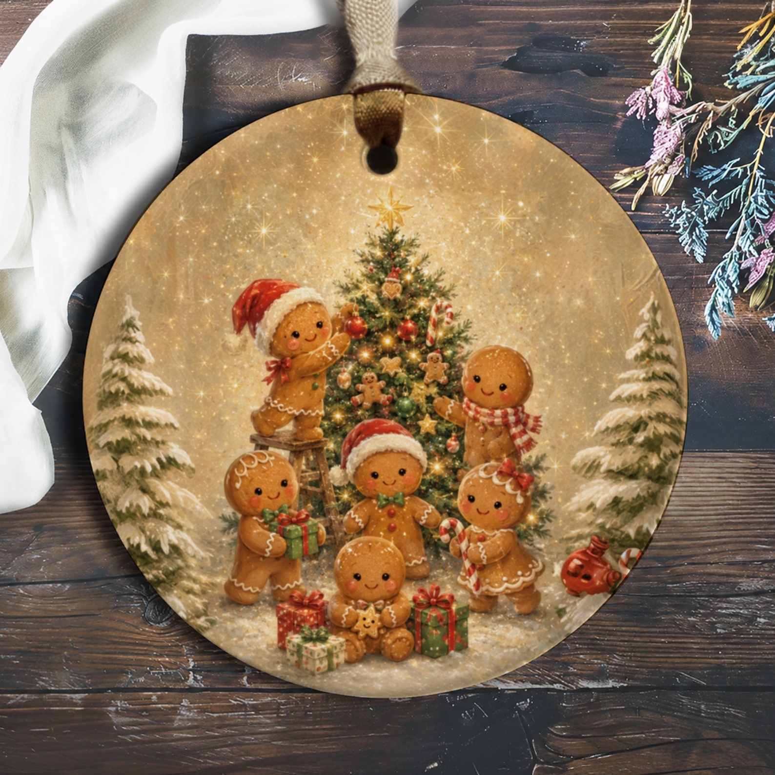 Gingerbread Family Christmas Ornament Cute Holiday Decor Tree Decoration Festive Gingerbread Scene Winter Ornament Gift O881