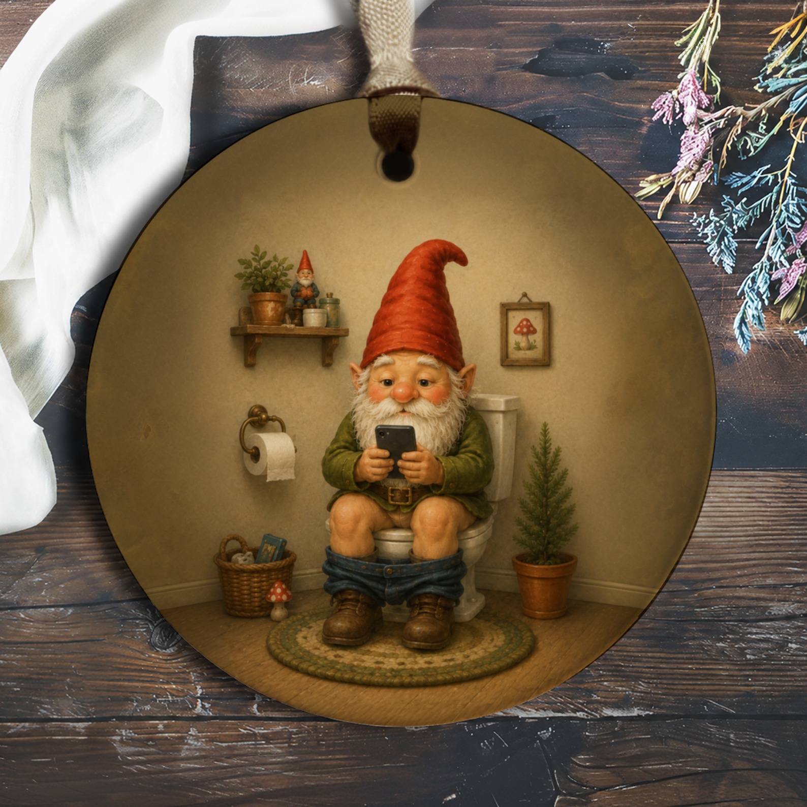 Funny Gnome Ornament Bathroom Decor Christmas Ornament Cute Gnome Figurine Gift For Garden Lover Whimsical Home Decor O885