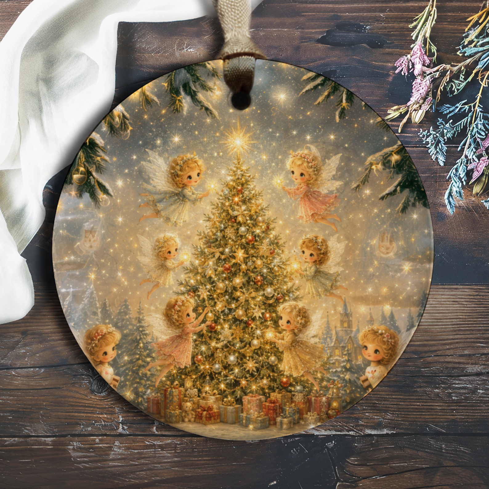 Angels Decorating Christmas Tree Ornament Holiday Decor Cute Vintage Style Christmas Decoration For Tree O891