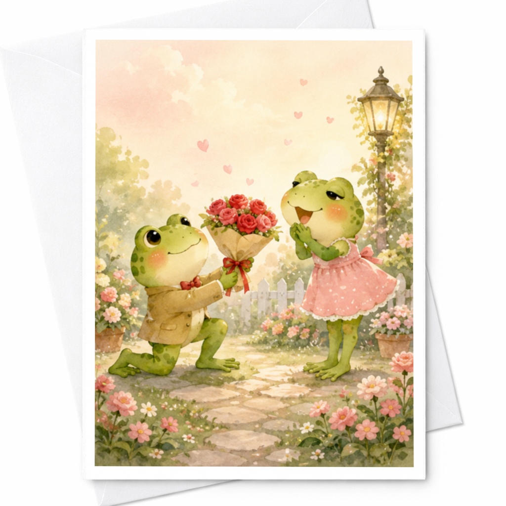 Frog Couple Love Card Cute Romantic Greeting Card For Her Anniversary Card Watercolor Animal Card Sweet Couple Card C4920