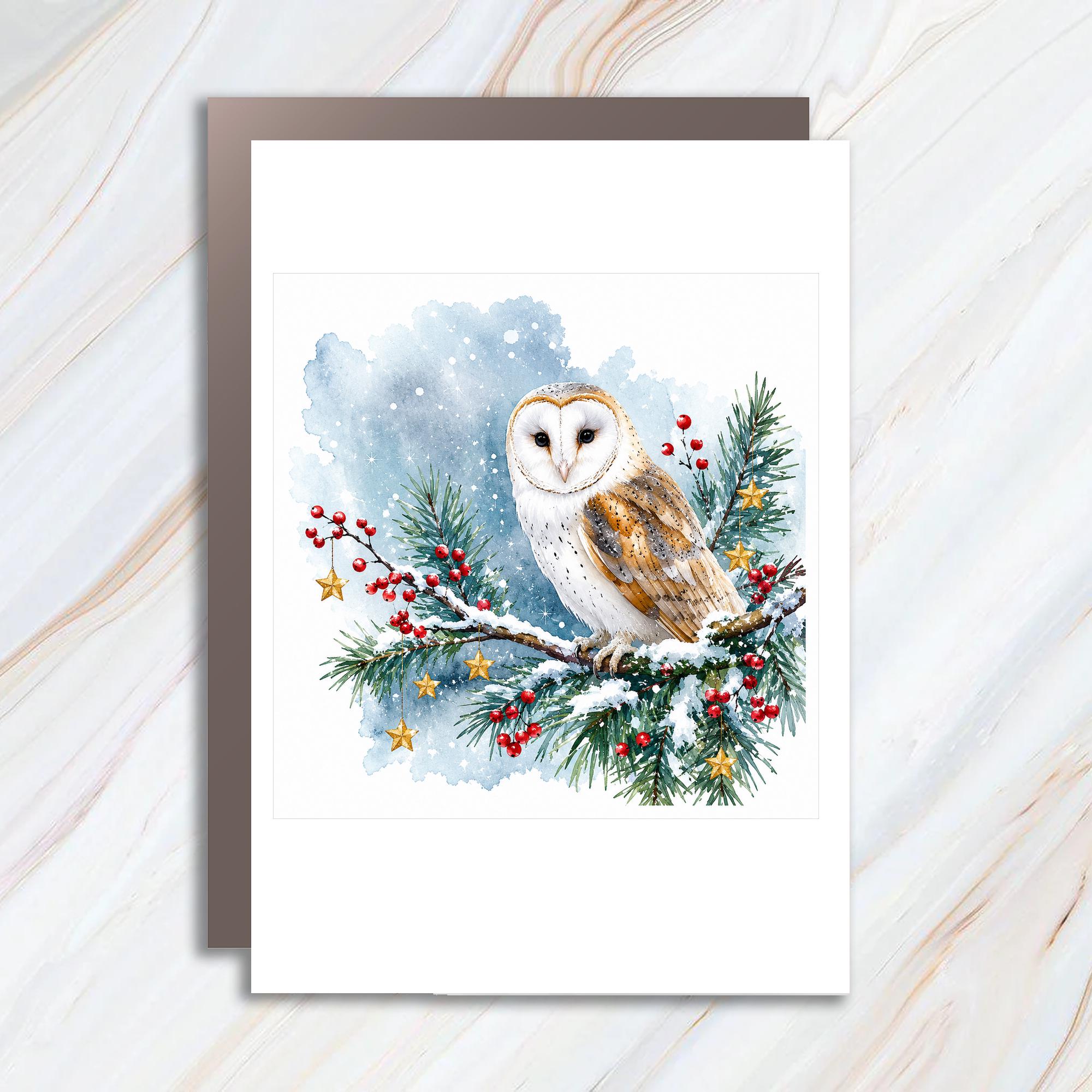Owl On Snowy Branch Christmas Greeting Card Winter Holiday Card For Nature Lover Watercolor Animal Card Festive Bird C1078