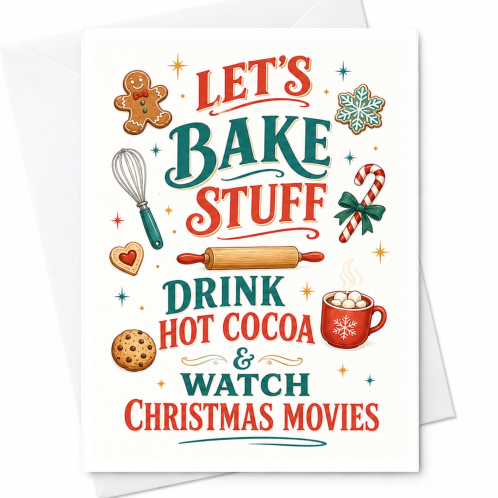 Let's Bake Stuff Drink Hot Cocoa & Watch Christmas Movies Christmas Card Holiday Greeting Card For Family Cute Festive C4933