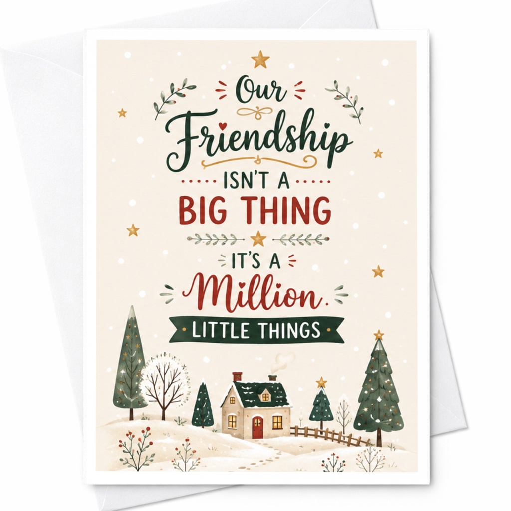 Our Friendship Isn't A Big Thing It's A Million Little Things Friendship Card Winter Scene Cute Holiday Card For Friend C4944