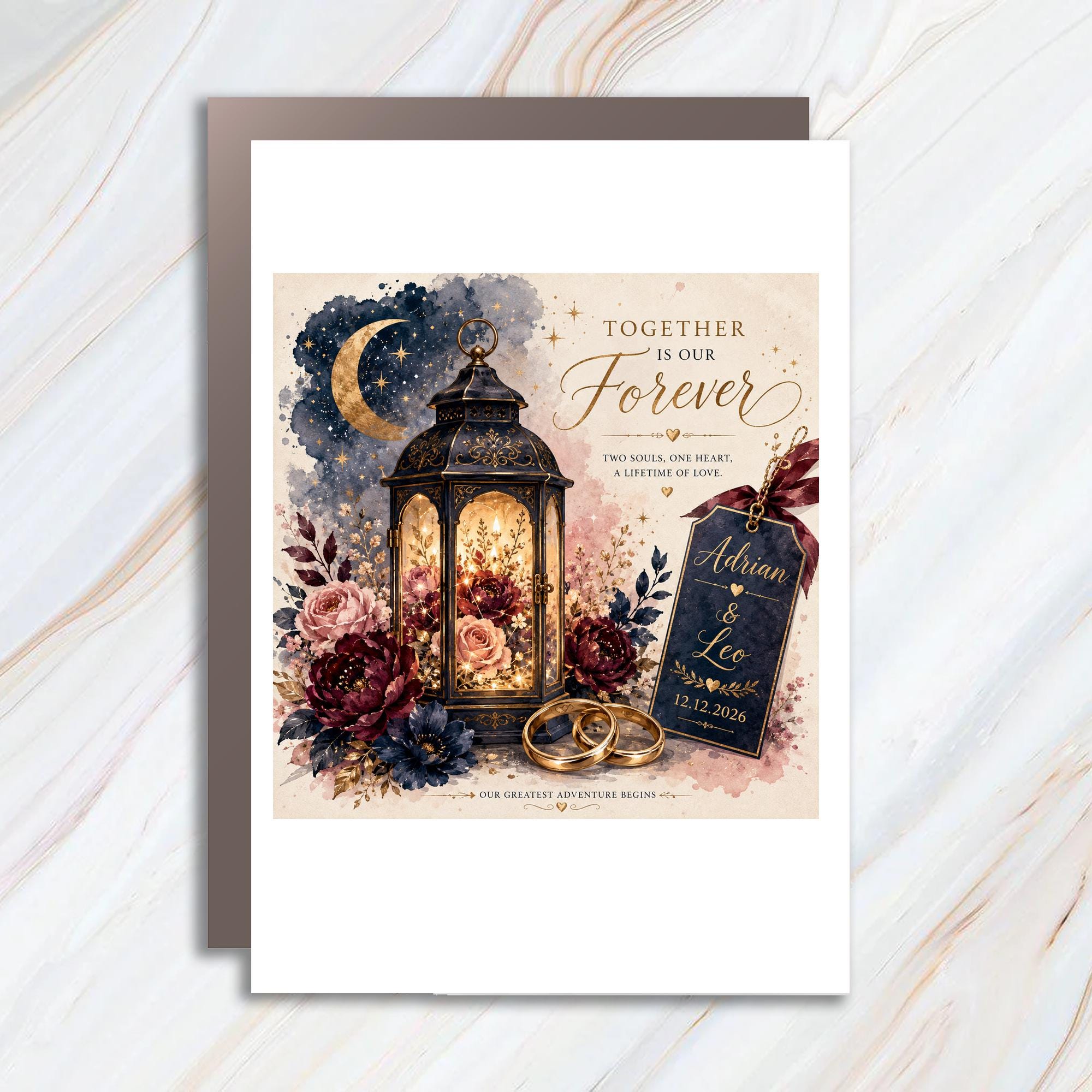 Gay Wedding Card for Two Grooms, Personalized LGBTQ Wedding Card, Together Is Our Forever, Romantic Same Sex Couple Wedding Gift C1081