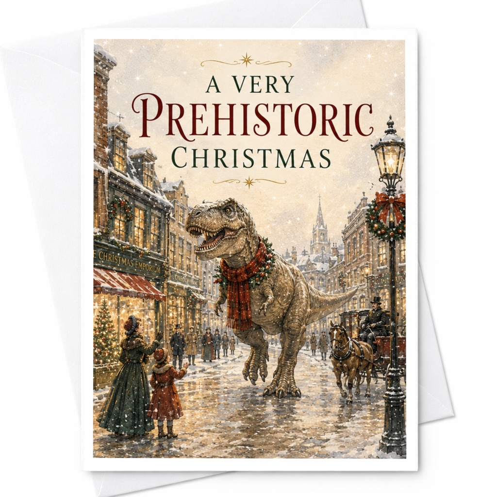 A Very Prehistoric Christmas Dinosaur Christmas Card Vintage Holiday Greeting Card Funny Xmas Card For Kids Family C4955