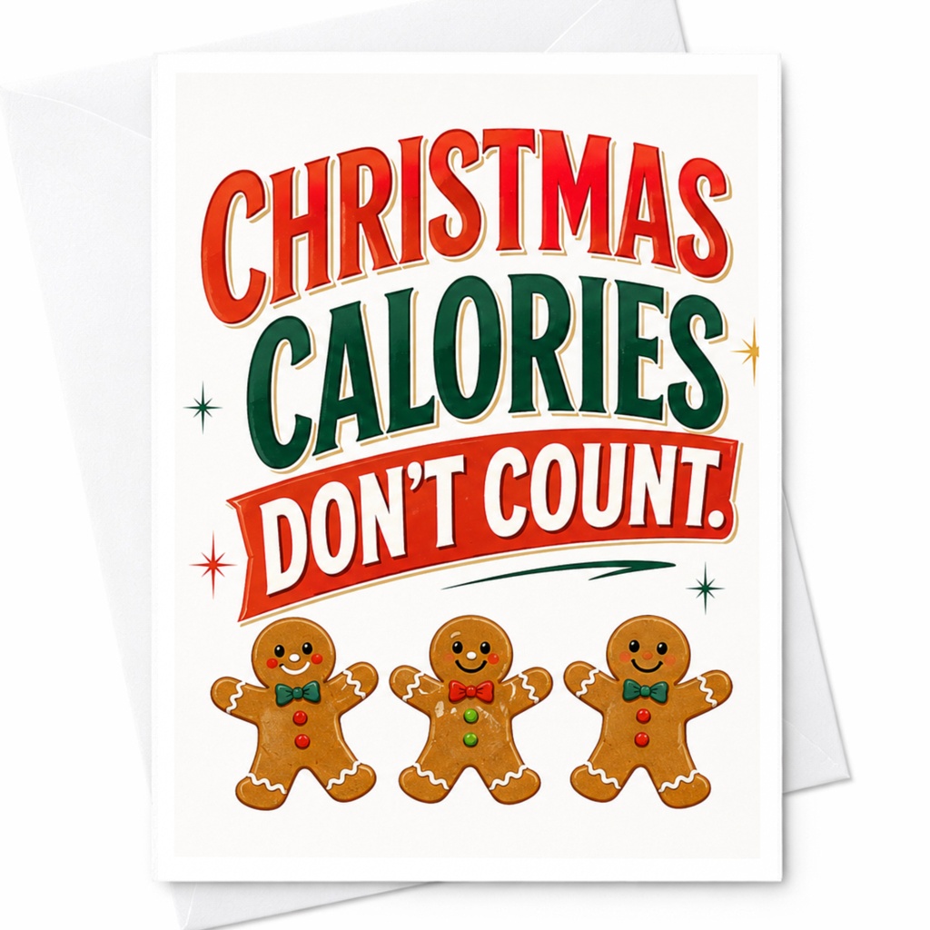 Christmas Calories Don't Count. Funny Christmas Card Gingerbread Men Holiday Greeting Card Festive For Friends Family C4929