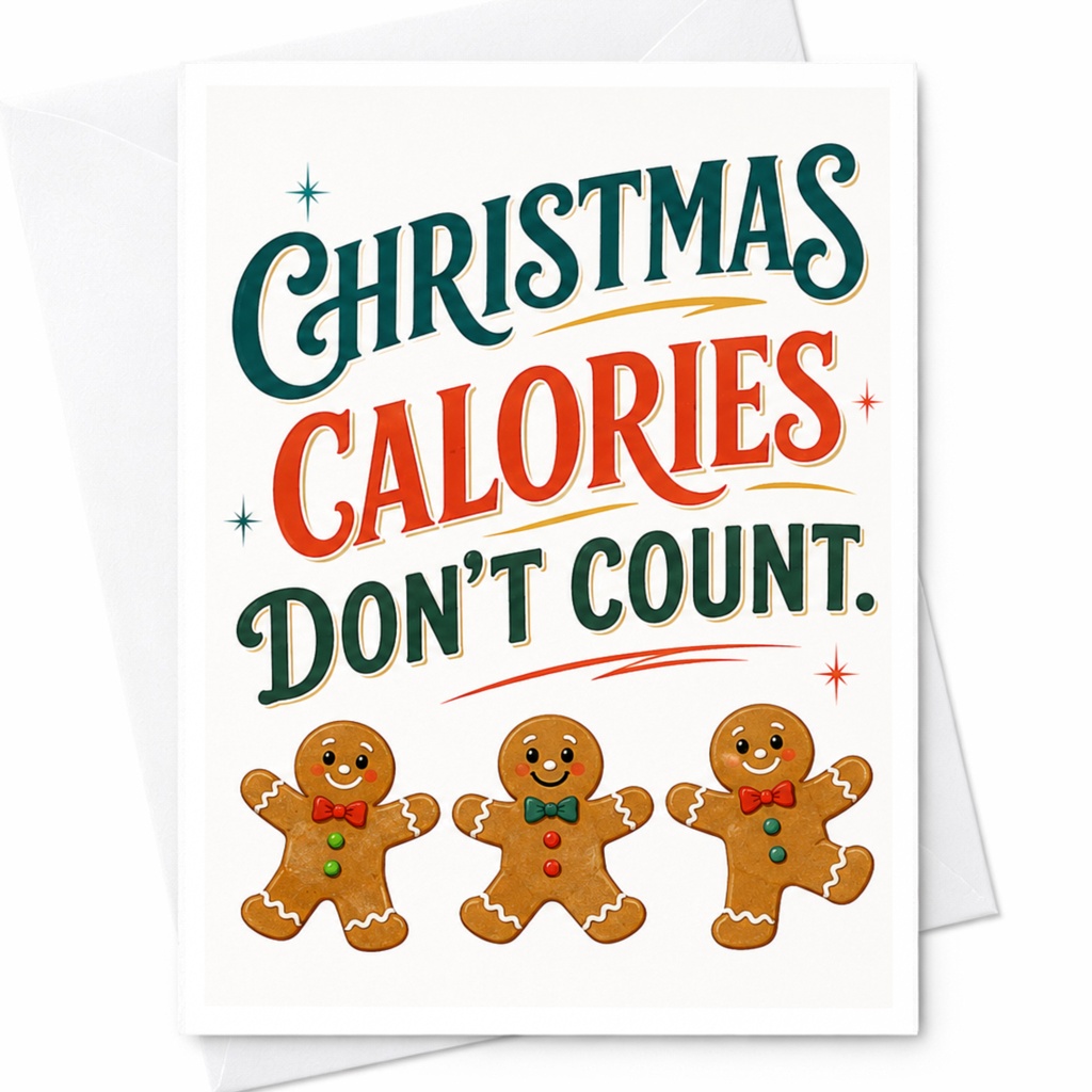 Christmas Calories Don't Count. Funny Christmas Card Gingerbread Men Holiday Greeting Card Festive For Friends Family C4930