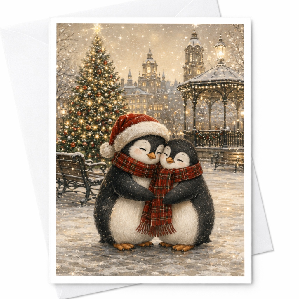 Penguin Christmas Card Cute Holiday Greeting Card Winter Scene For Family Friends Festive Season Adorable Animal Card C4964