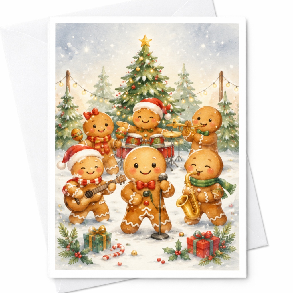 Gingerbread Band Christmas Card Cute Holiday Greeting Card For Kids Family Festive Xmas Card With Musical Gingerbread Men C4965