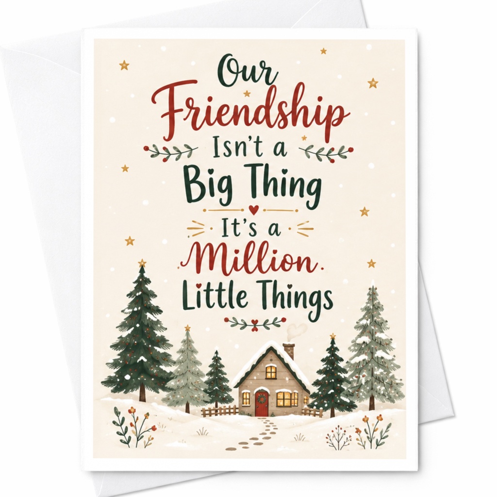 Our Friendship Isn't A Big Thing It's A Million Little Things Friendship Card Winter Scene Cute Holiday Card For Friend C4943