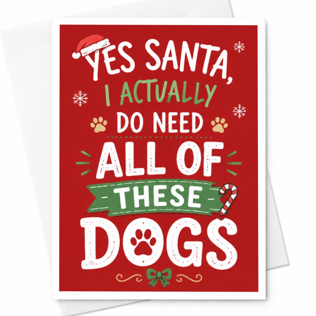 Yes Santa, I Actually Do Need All Of These Dogs Funny Christmas Card Dog Lover Holiday Greeting Card For Pet Owners Cute C4953