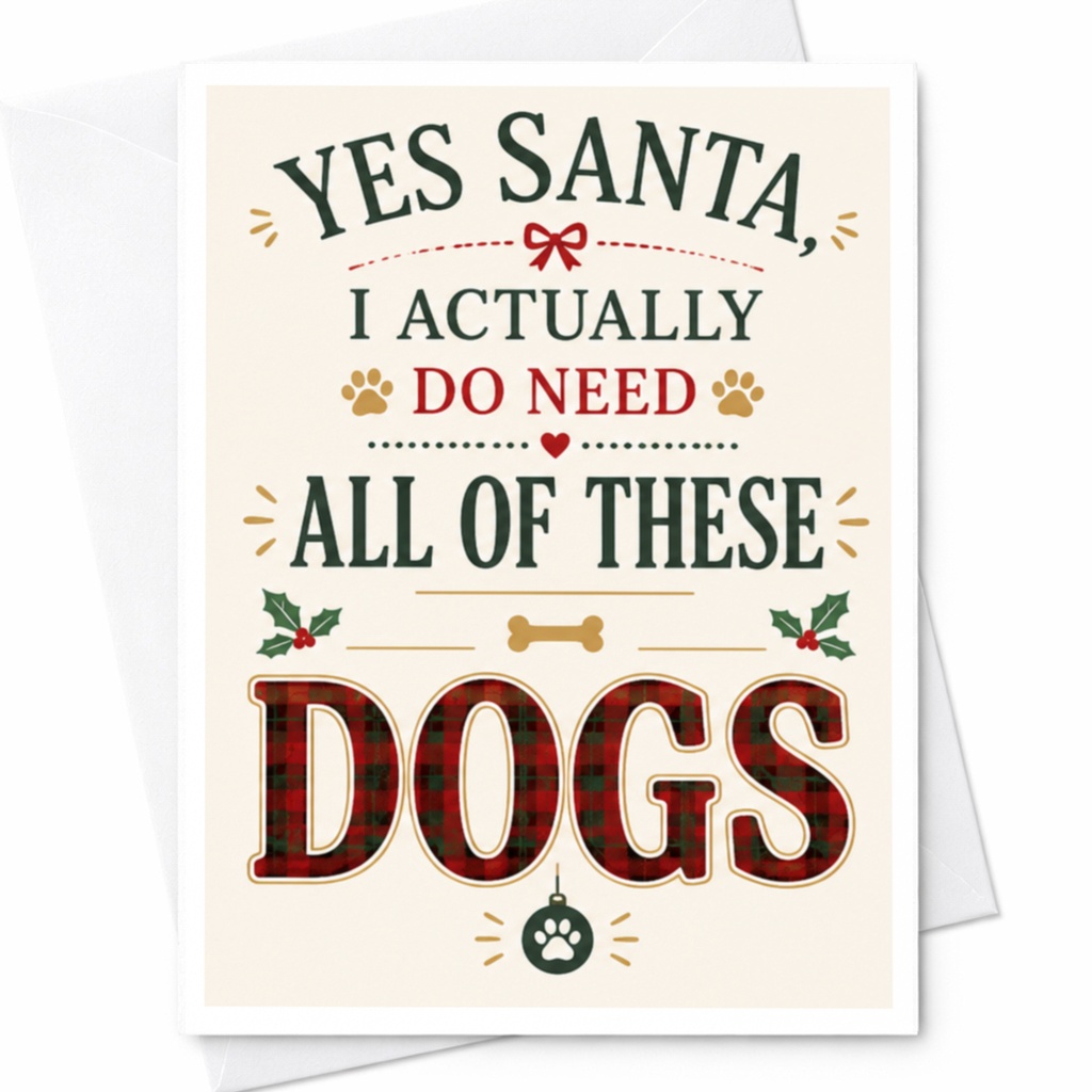 Yes Santa, I Actually Do Need All Of These Dogs Funny Christmas Card Dog Lover Holiday Greeting Card For Pet Owners Cute Xmas Card C4954