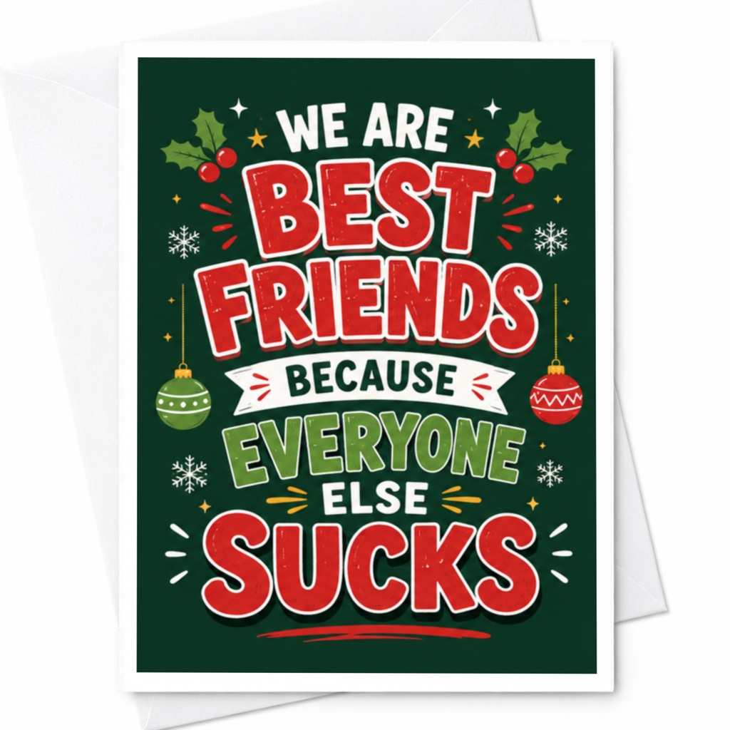 We Are Best Friends Because Everyone Else Sucks Funny Christmas Card Best Friend Holiday Greeting Card Cute Festive C4977