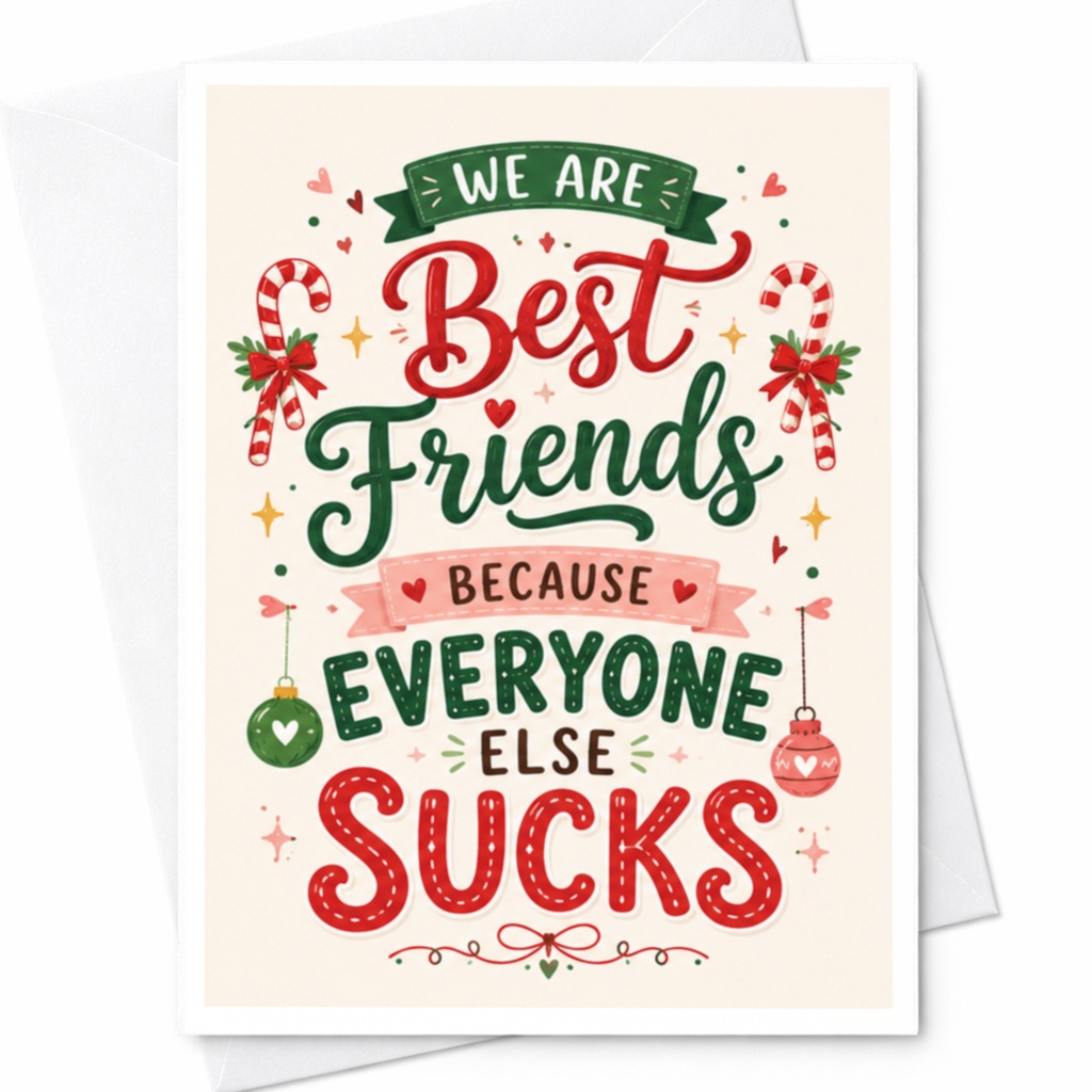 We Are Best Friends Because Everyone Else Sucks Funny Christmas Card Best Friend Holiday Greeting Cute Festive C4978