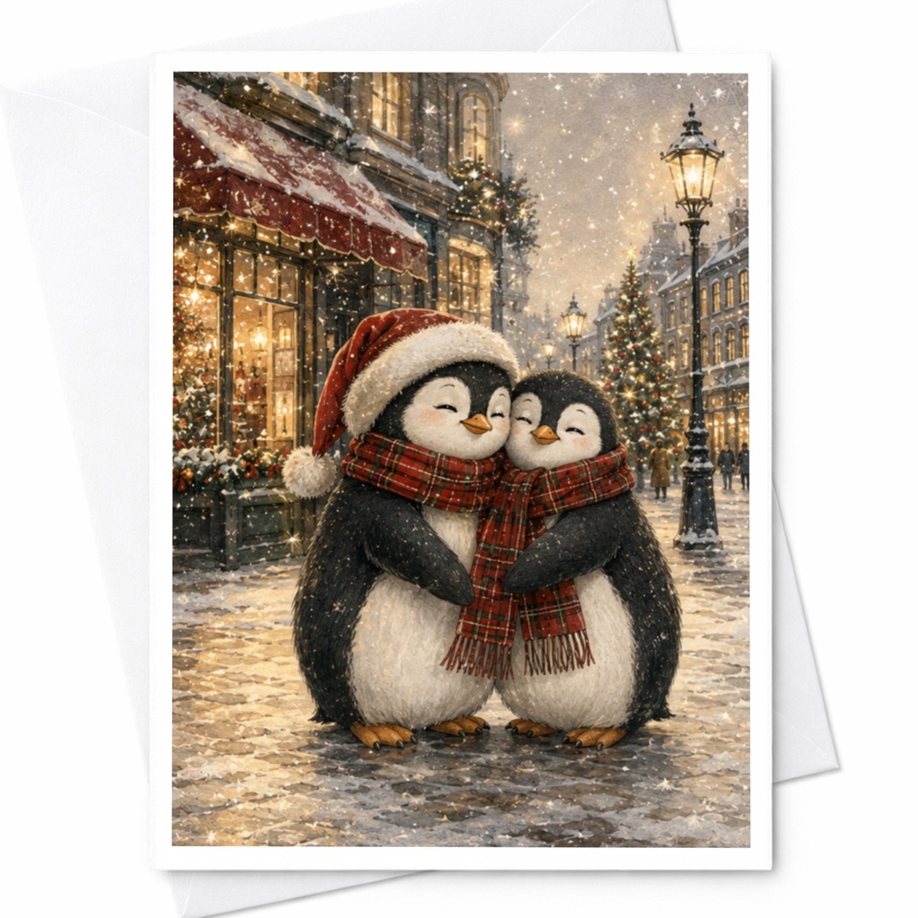Penguin Christmas Card Cute Holiday Greeting Card Winter Scene For Family Friends Festive Season Card Adorable Animal C4963