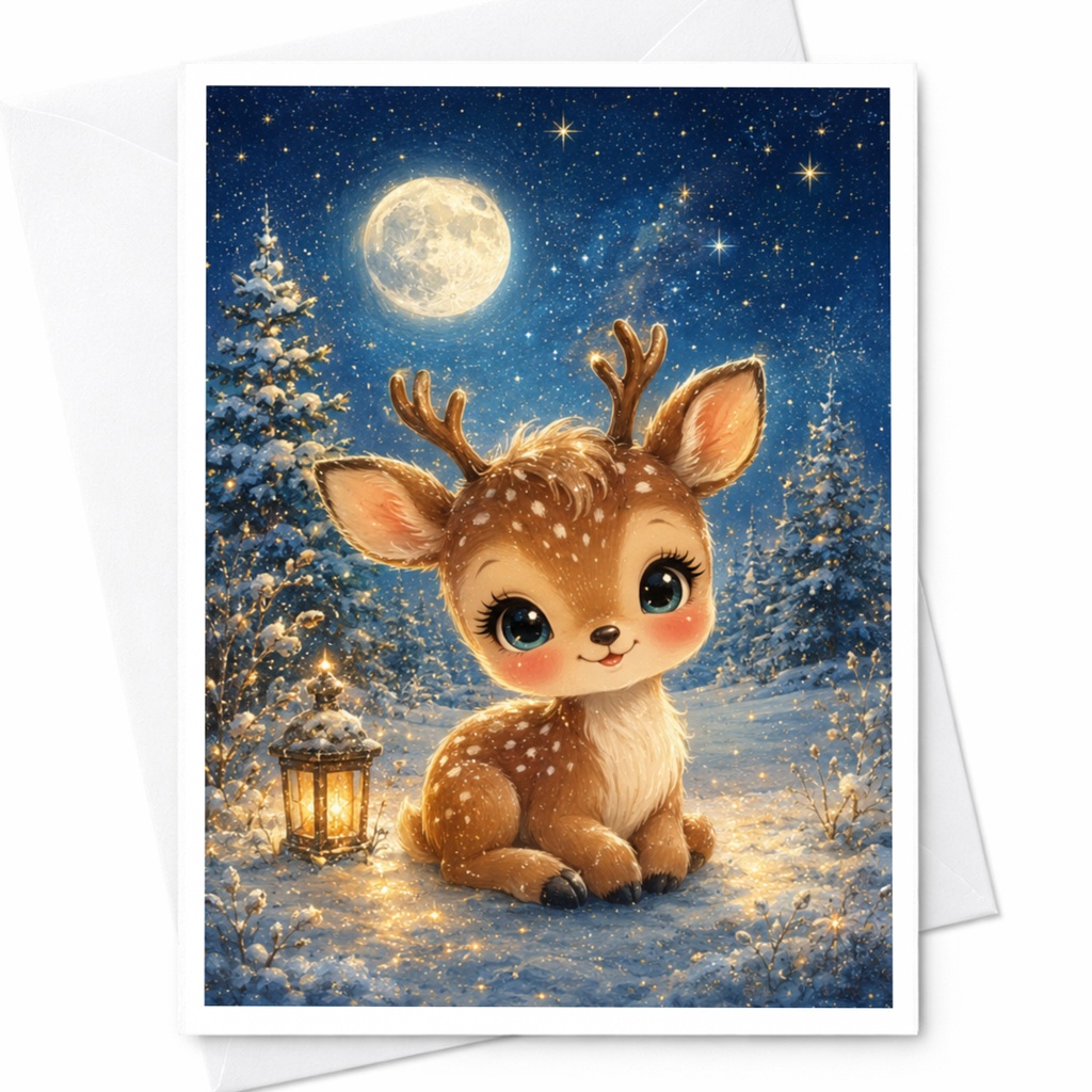 Cute Deer Christmas Card Adorable Winter Scene Greeting Card For Animal Lover Holiday Card Woodland Animal Art C4967