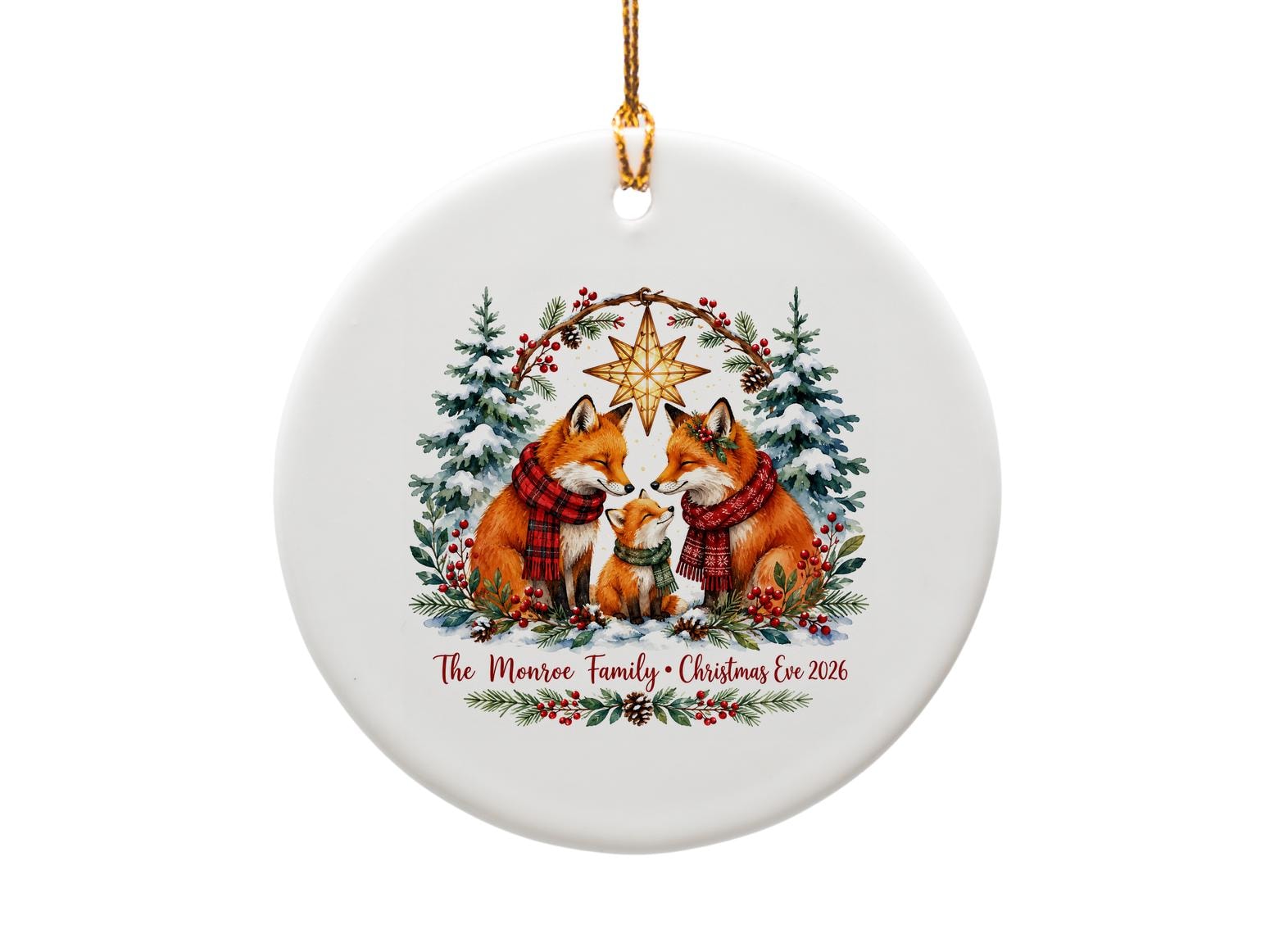 Family Christmas Eve 2026 Ornament Personalized Fox Family Holiday Decor Custom Christmas Ornament Gift O1092