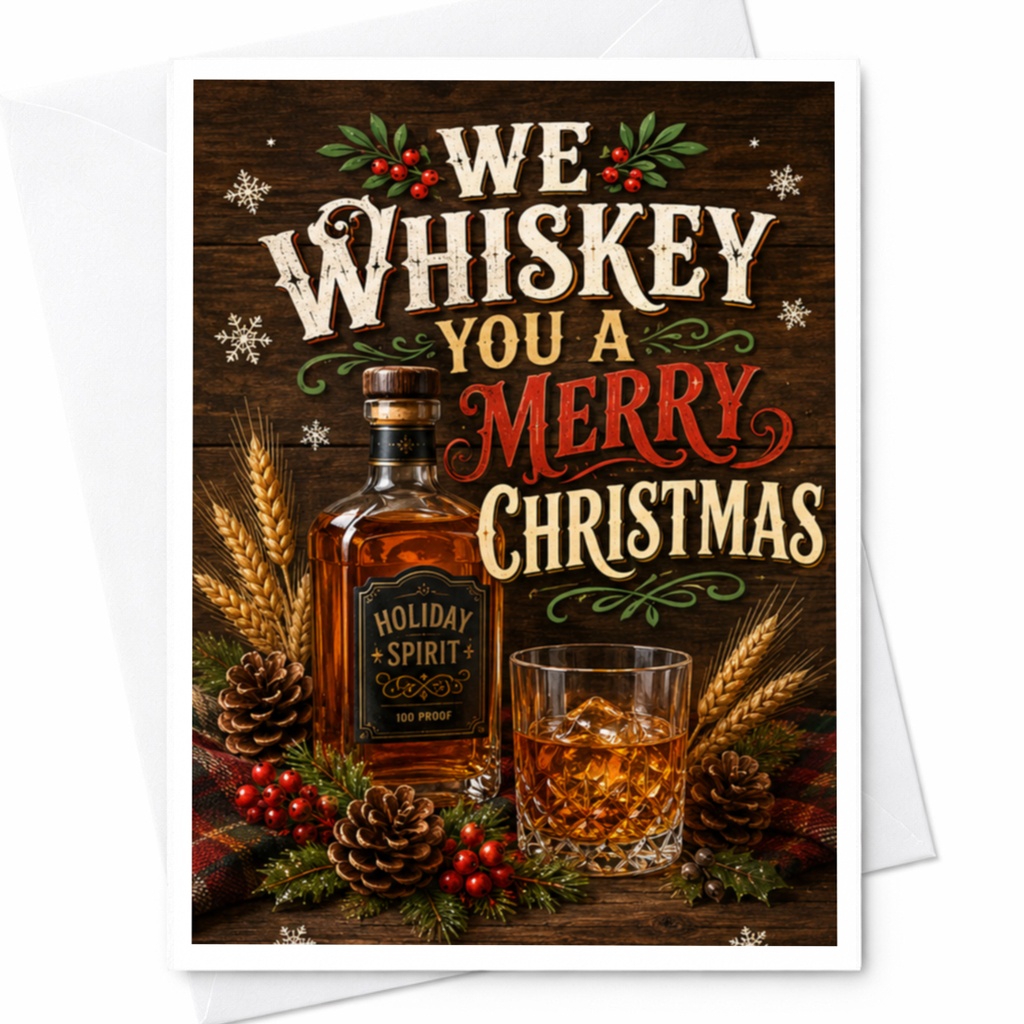 We Whiskey You A Merry Christmas Funny Christmas Card Holiday Spirit Whiskey Lovers Greeting Card For Him Her Festive C4975