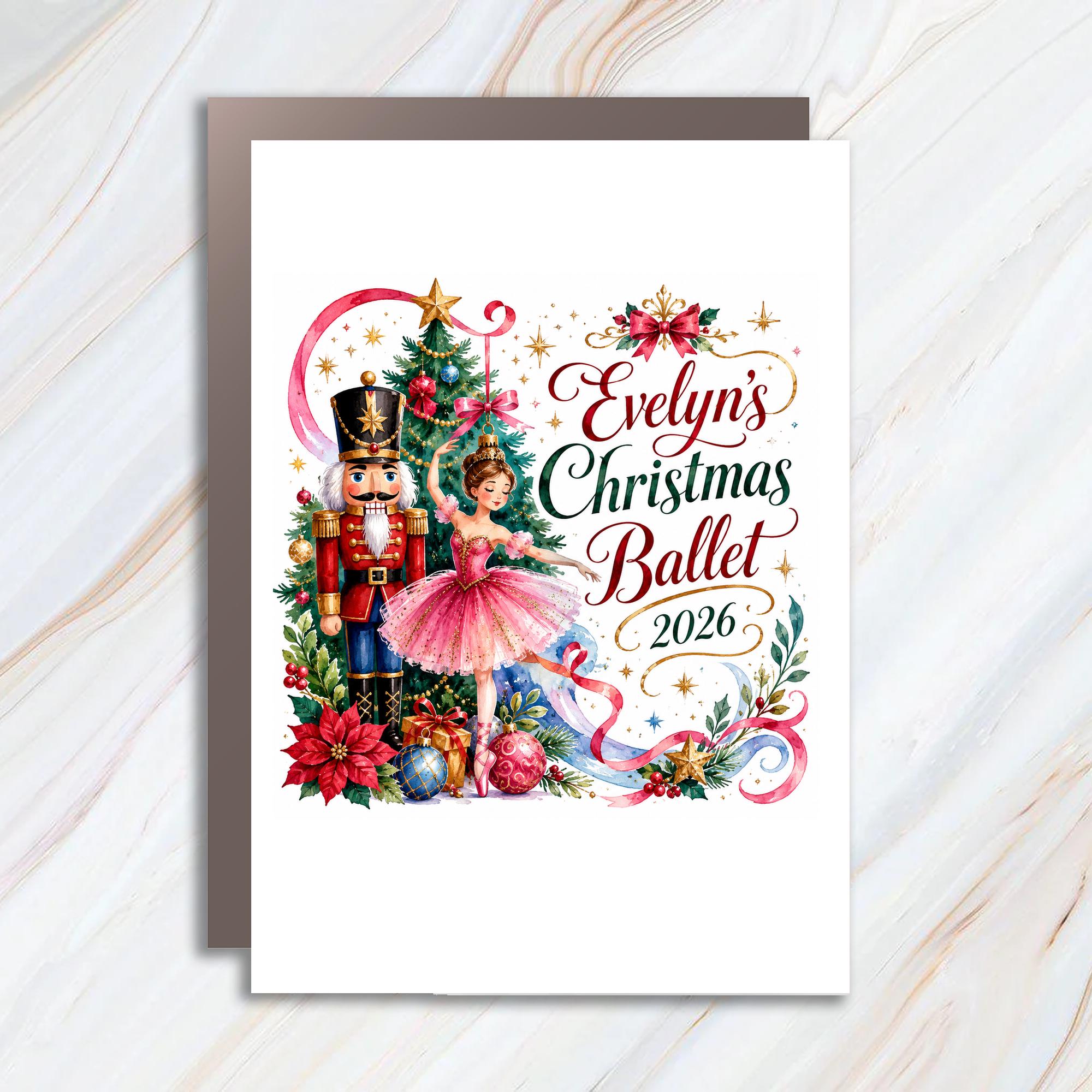 Christmas Ballet 2026 Christmas Card Nutcracker Ballerina Holiday Greeting Card Festive Dance Theme C1093