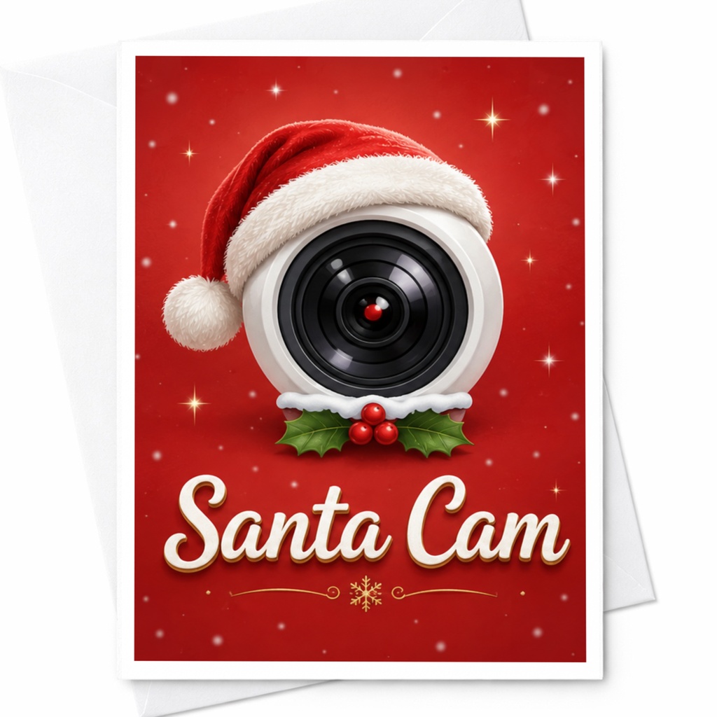 Santa Cam Christmas Card Funny Holiday Greeting Card For Kids Family Festive Santa Hat Cute Xmas Card C4987