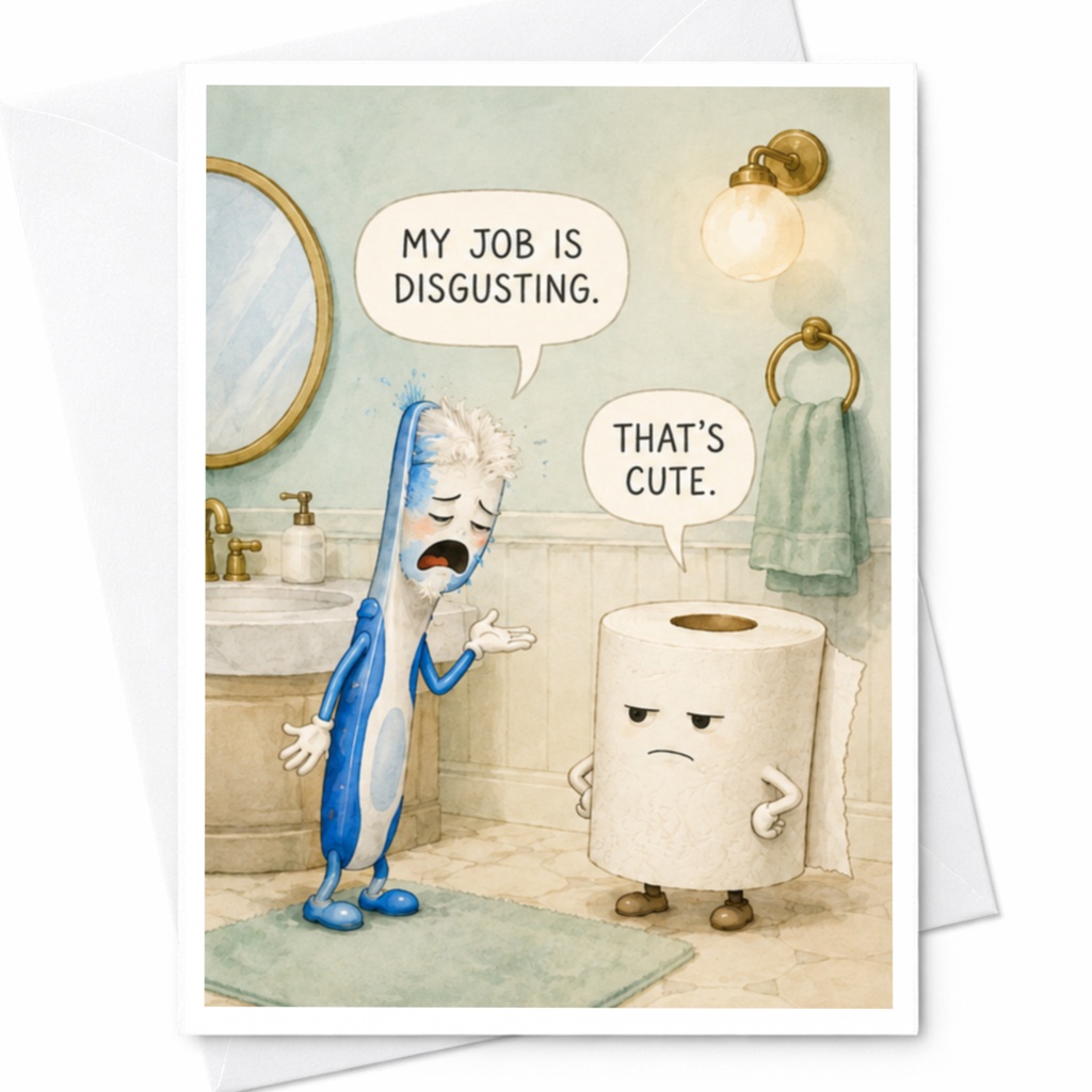 My Job Is Disgusting. That's Cute. Funny Everyday Greeting Card Bathroom Card For Friend Cute Toothbrush Toilet Pap C4991