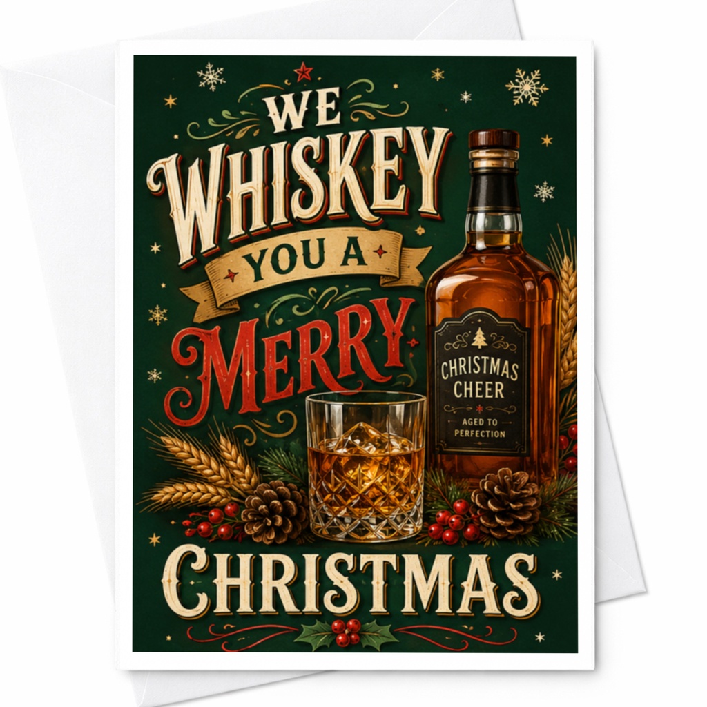 We Whiskey You A Merry Christmas Funny Christmas Card Whiskey Lovers Holiday Greeting Card For Him Her Festive C4976