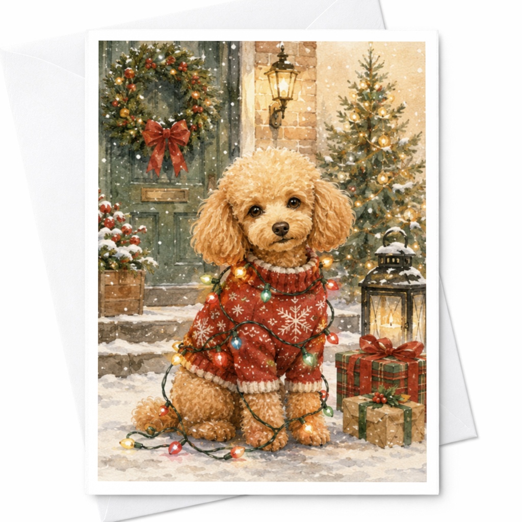 Dog In Christmas Sweater Card Cute Holiday Greeting Card Festive Puppy Christmas Card For Dog Lover Winter Scene C4993