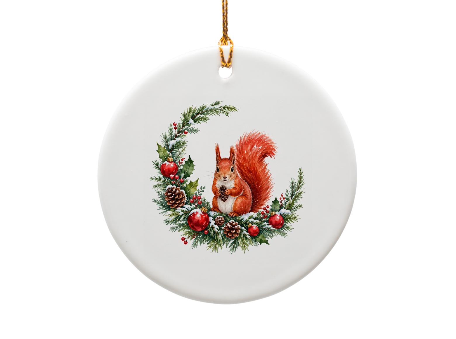 Squirrel Christmas Ornament Holiday Wreath Pinecone Decoration Woodland Animal Winter Decor Cute Festive Tree Ornament O1099