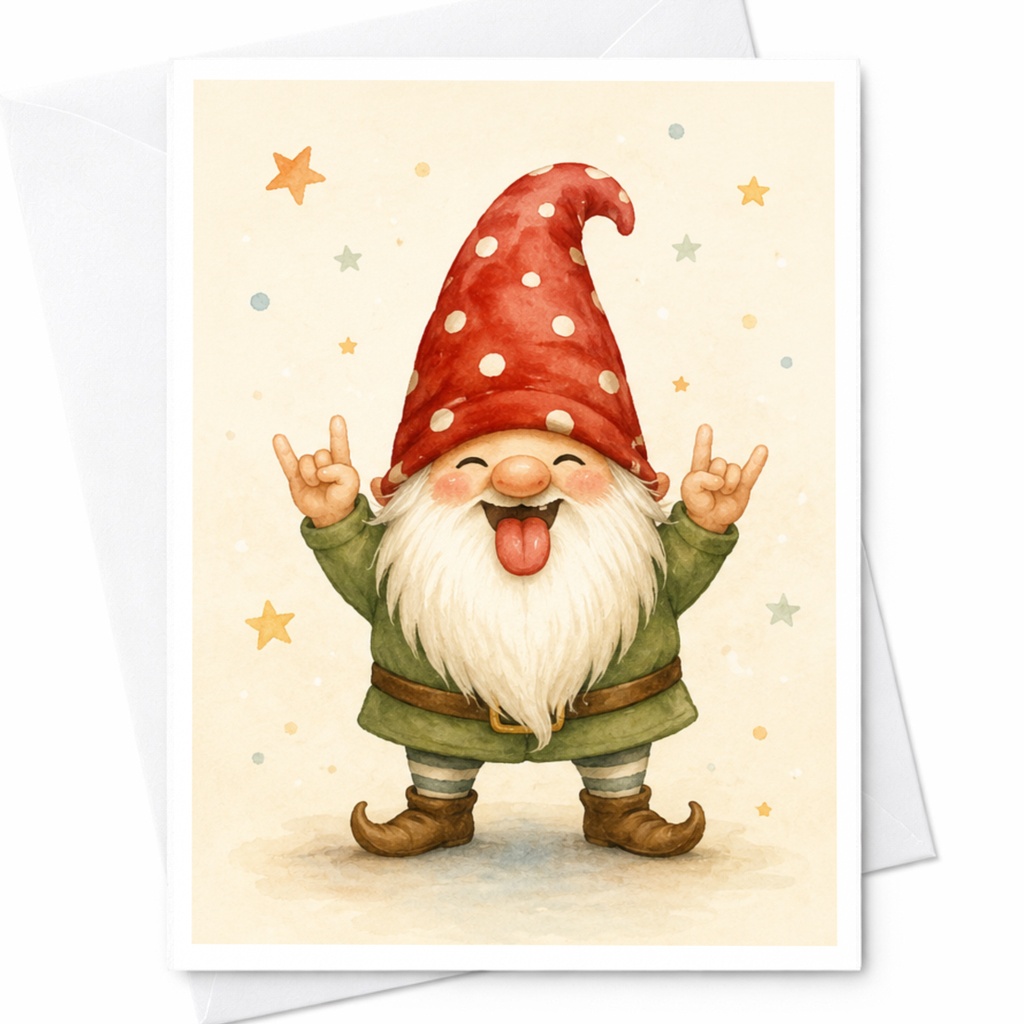 Gnome With Rock Hand Gesture Blank Greeting Card Cute Whimsical Everyday Card For Friend Fun Illustration Card For Gnome Lover C4979