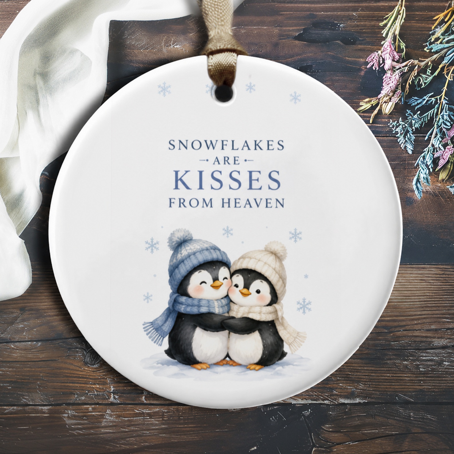 Snowflakes Are Kisses From Heaven Penguin Ornament Cute Winter Decor Christmas Gift For Her Holiday Decoration Snowflake Theme O894