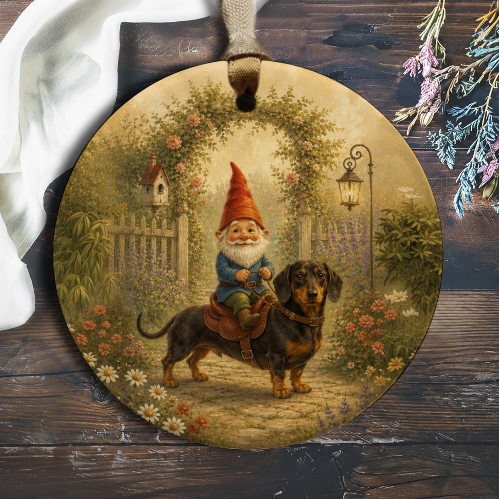Gnome Riding Dachshund Ornament Whimsical Garden Decor Cute Dog Lover Gift Fantasy Art Home Decoration O896