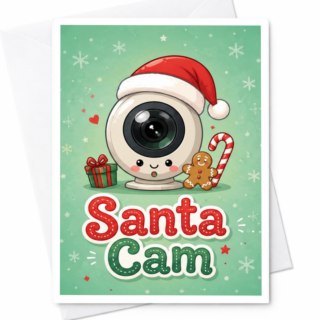 Santa Cam Christmas Card Cute Holiday Greeting Card Festive Santa Hat Candy Cane Gingerbread For Kids Family C4988