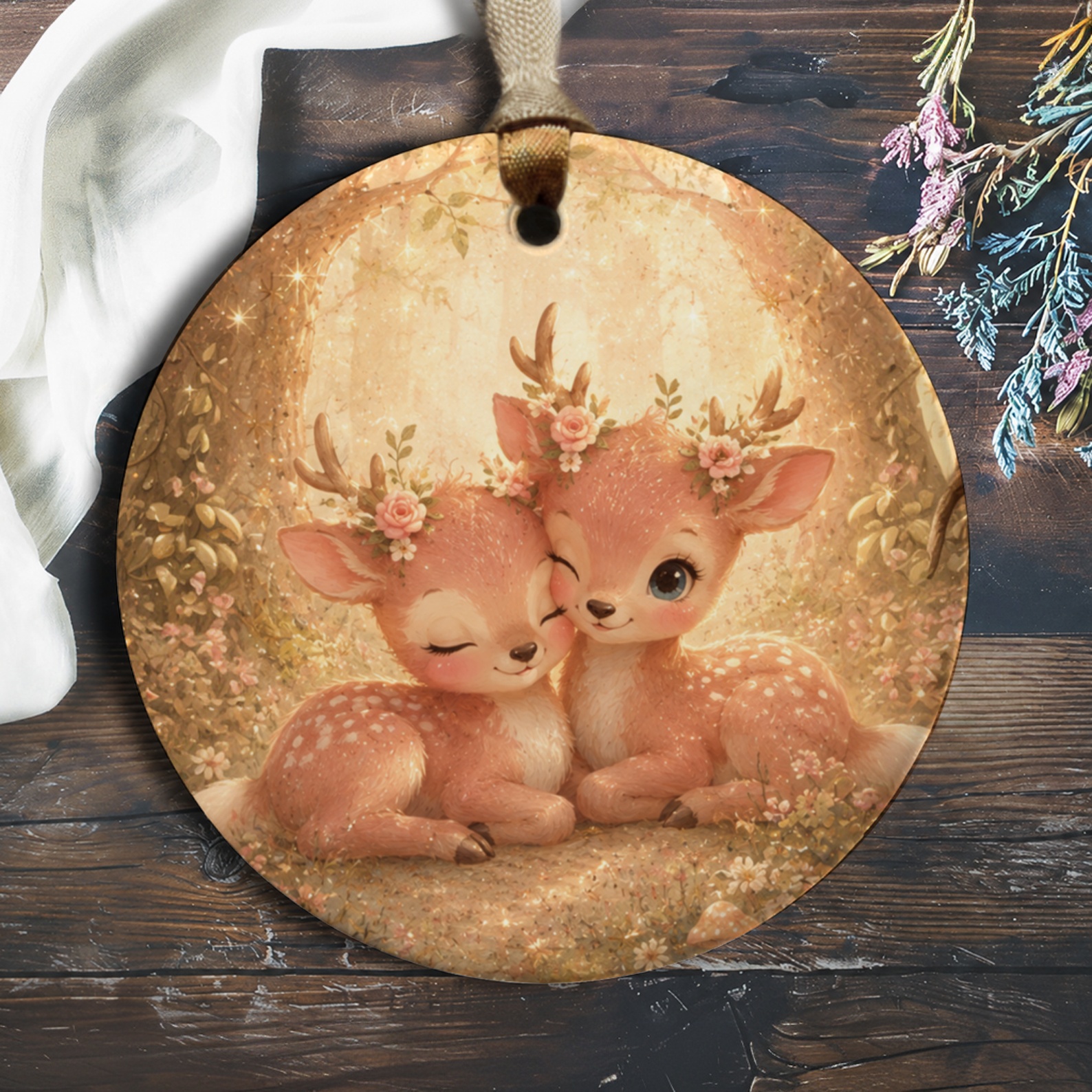 Cute Deer Couple Ornament Wedding Keepsake Romantic Woodland Animal Decor For Newlyweds Anniversary Gift Nature Lover O898