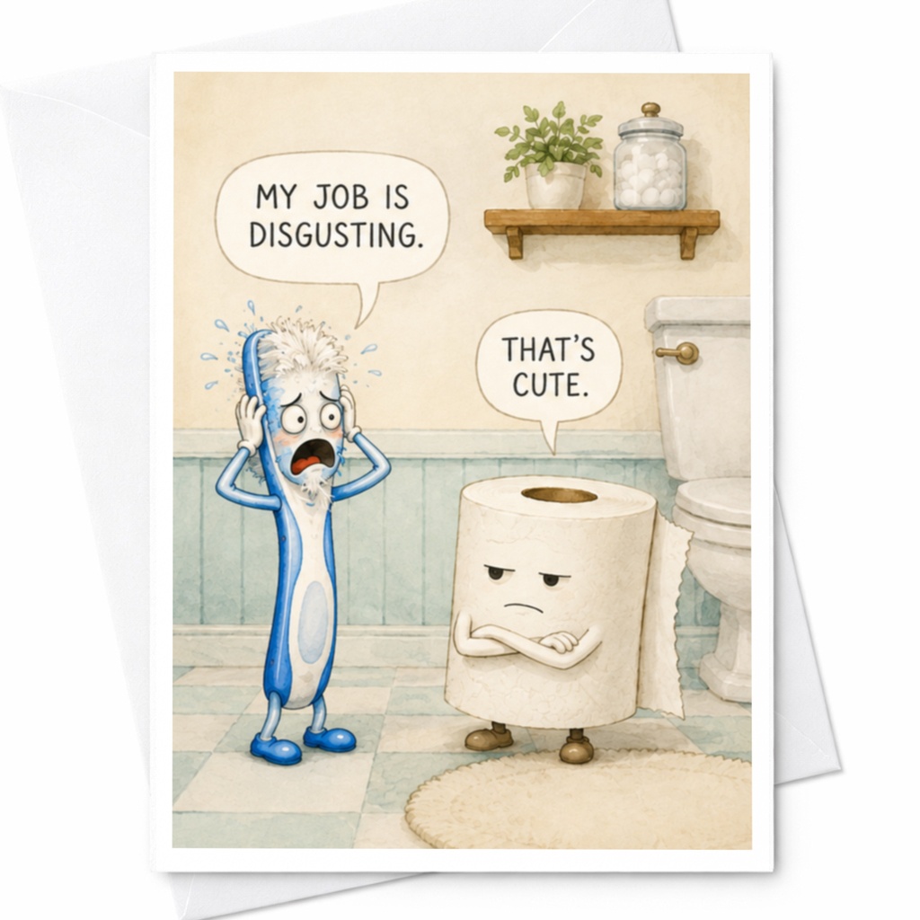 My Job Is Disgusting. That's Cute. Funny Everyday Greeting Card Cartoon Bathroom For Friend C4992