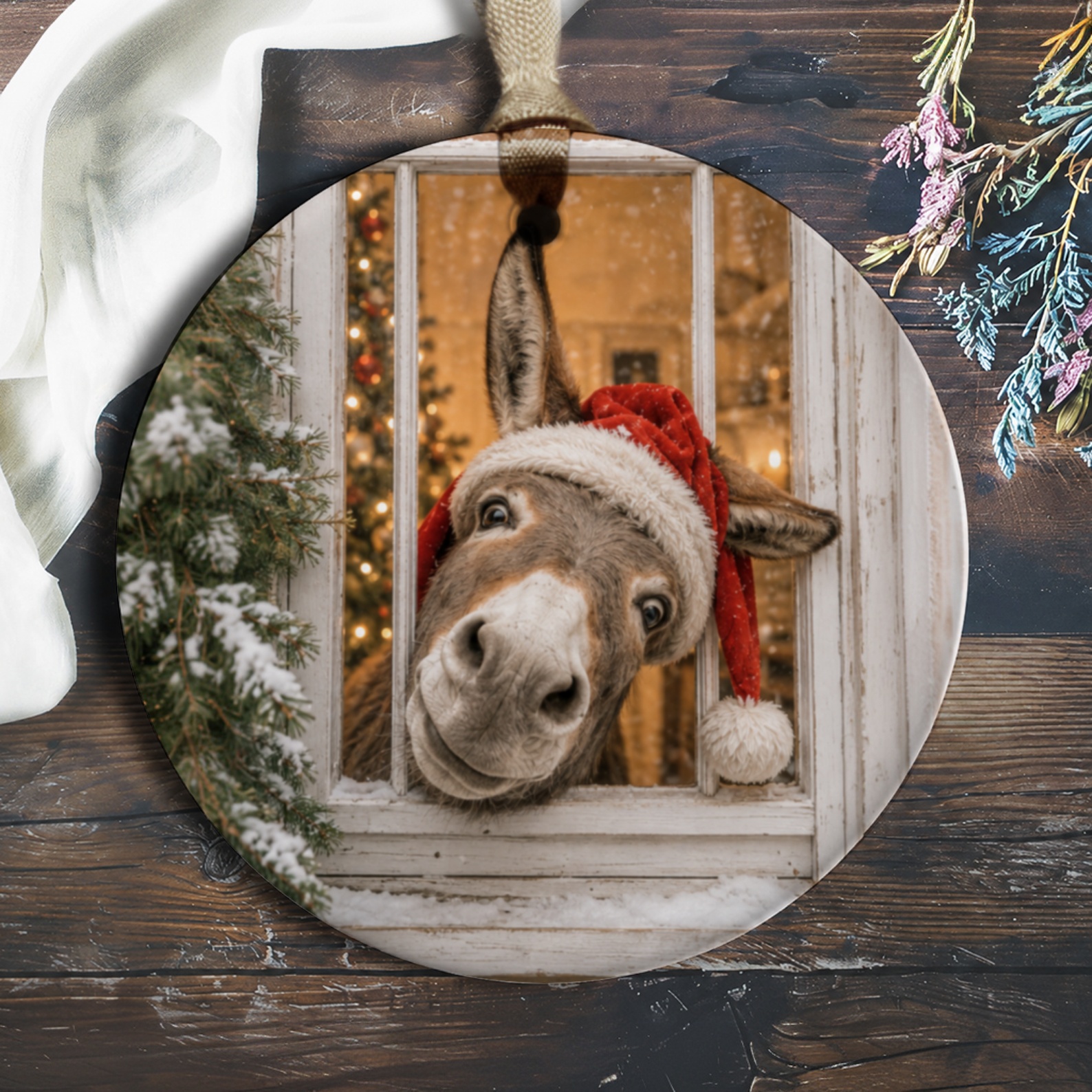 Donkey Christmas Ornament Cute Animal Holiday Decor Santa Hat Festive Tree Decoration Funny Gift For Animal Lovers O910