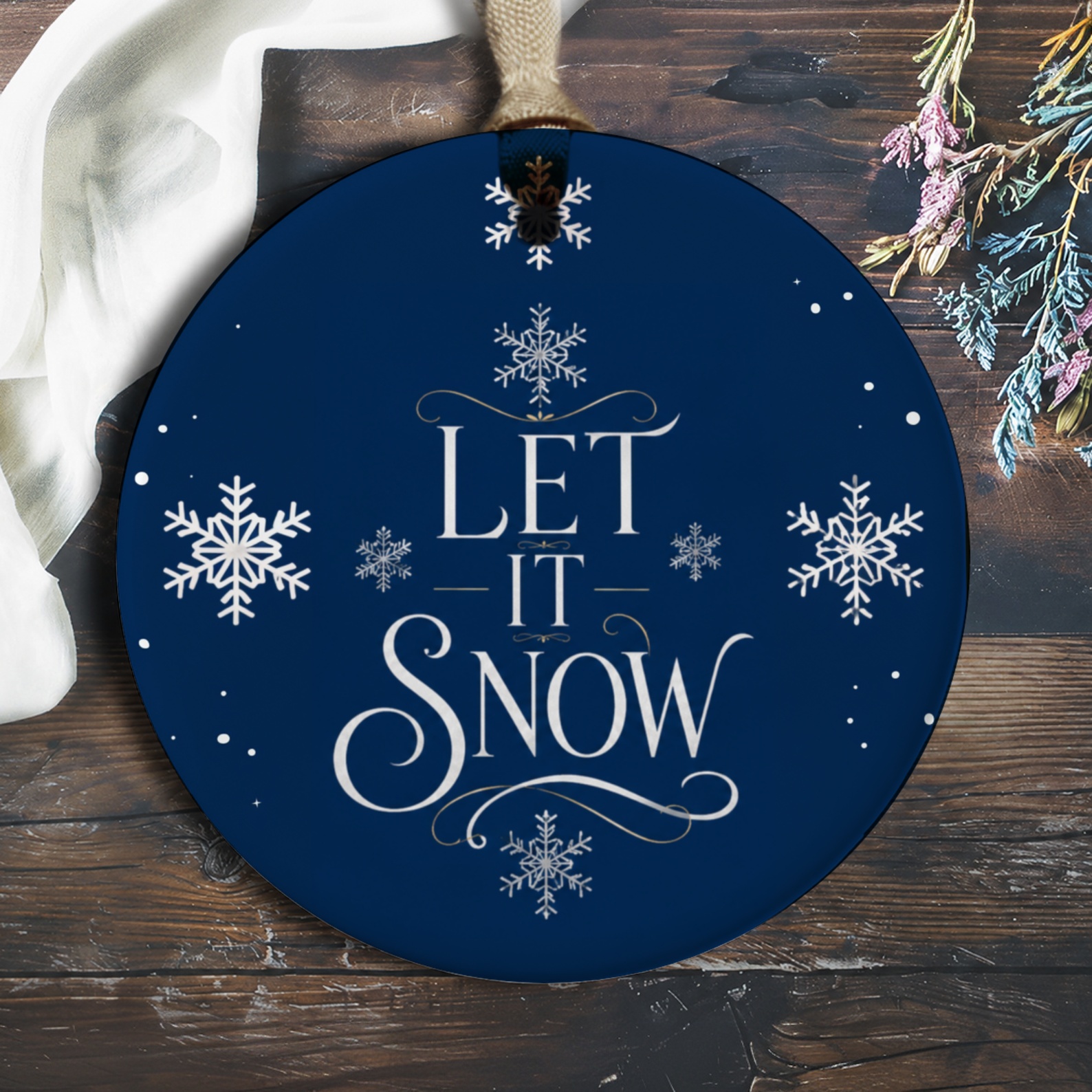Let It Snow Christmas Ornament Snowflake Winter Holiday Decor Blue Hanging Decoration Gift O938