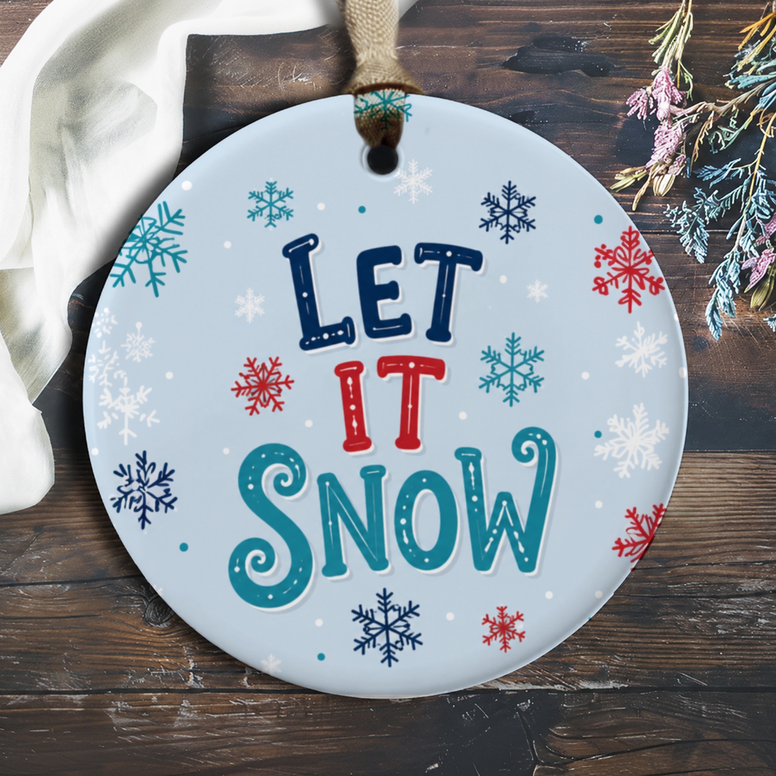 Let It Snow Christmas Ornament Festive Holiday Decor Winter Snowflakes Decoration Seasonal Home Decor Gift O939
