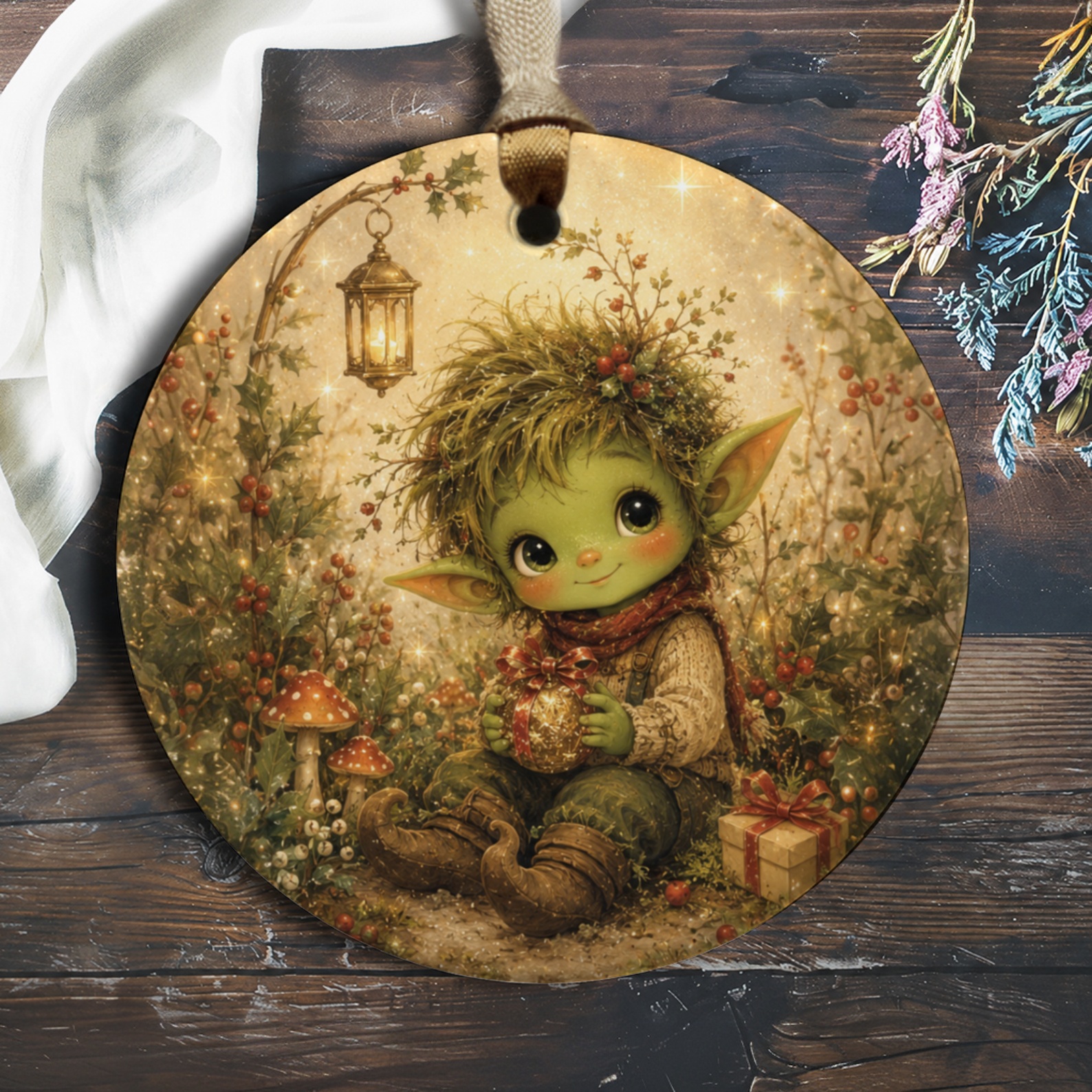 Cute Elf Christmas Ornament Holiday Decor Adorable Green Elf With Gift Festive Decoration For Tree Winter Wonderland O942