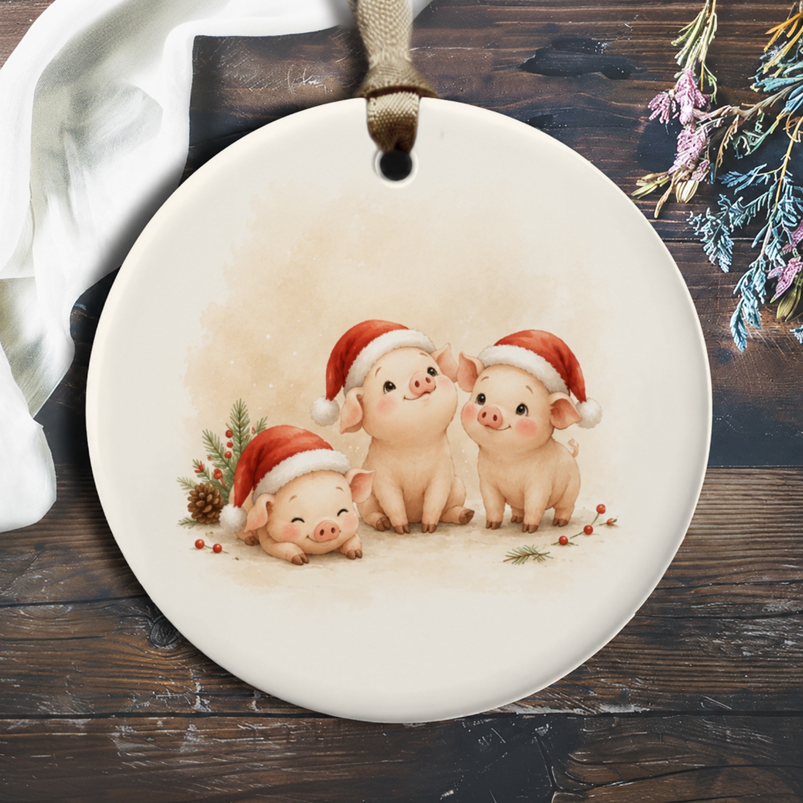 Cute Pig Christmas Ornament Adorable Holiday Decor Three Pigs With Santa Hats Festive Animal Ornament For Tree Decoration O906