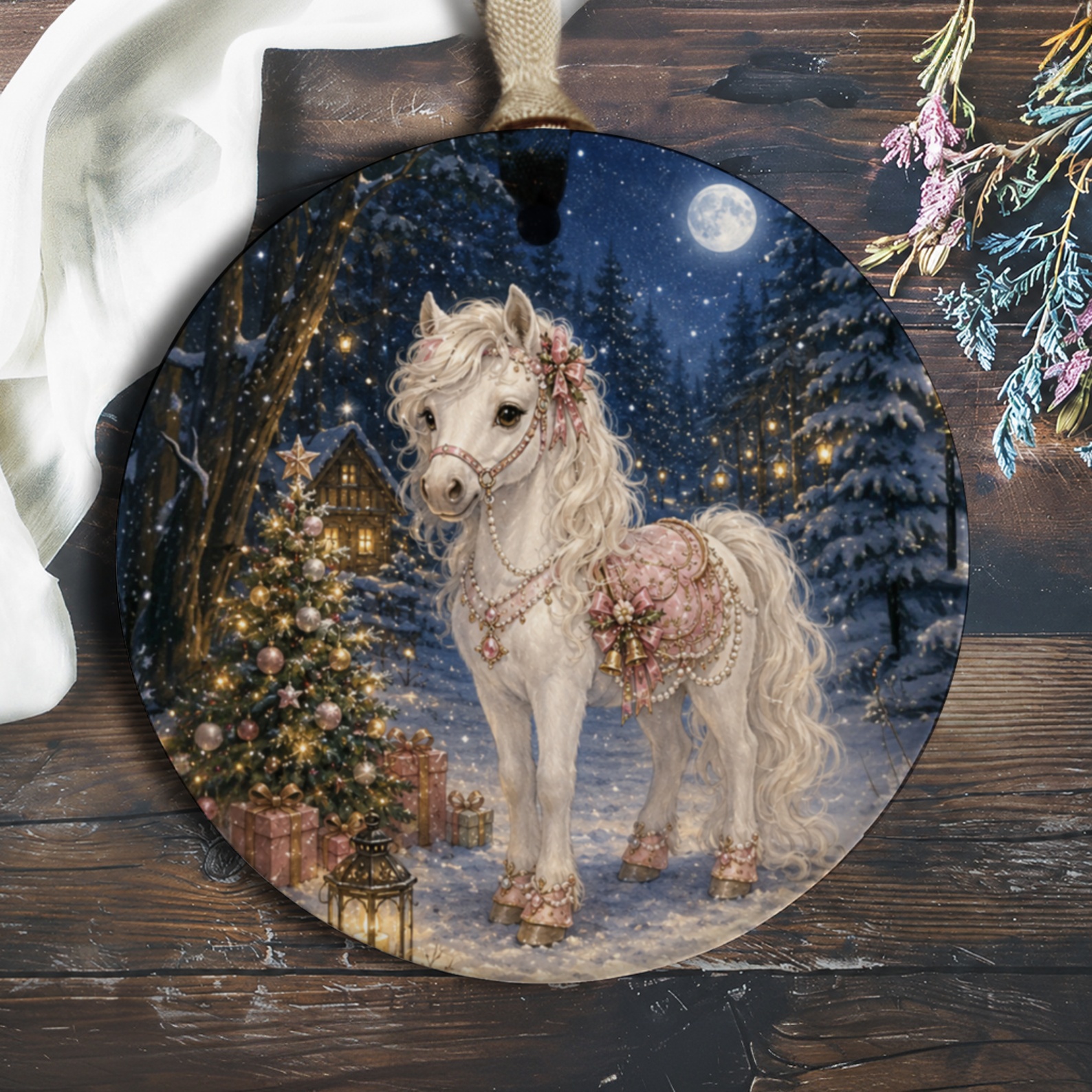 Elegant Horse Christmas Ornament Winter Wonderland Scene Holiday Decor Gift For Horse Lover Festive Tree Decoration O949
