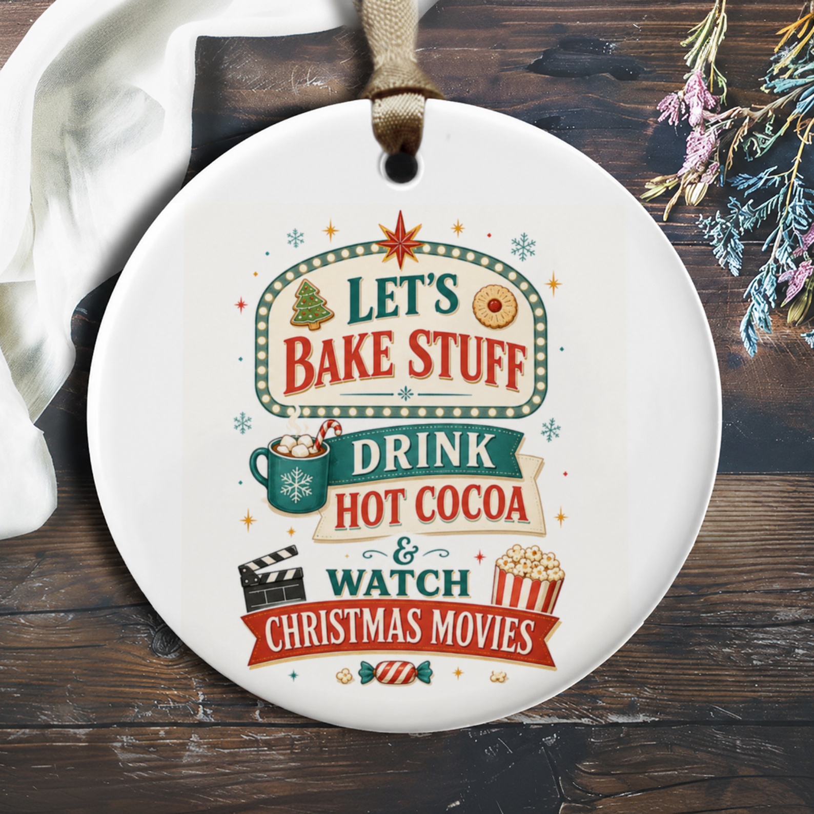Let's Bake Stuff Drink Hot Cocoa & Watch Christmas Movies Ornament Festive Holiday Decor Christmas Tree Decoration Gift O916