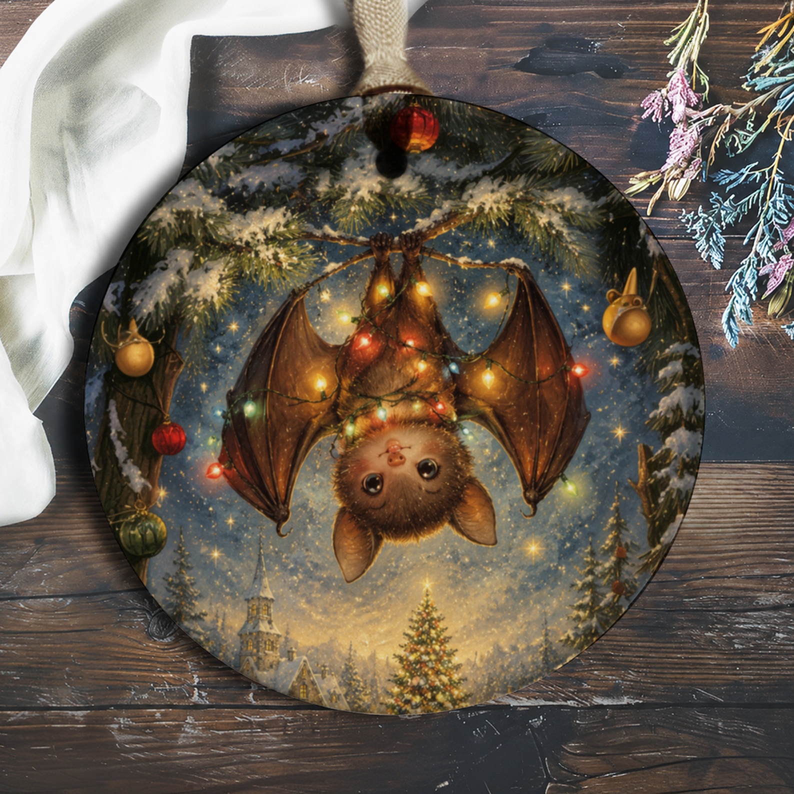 Cute Bat Christmas Ornament Holiday Decor Adorable Animal Hanging Decoration Winter Wonderland Tree Ornament Gift O917