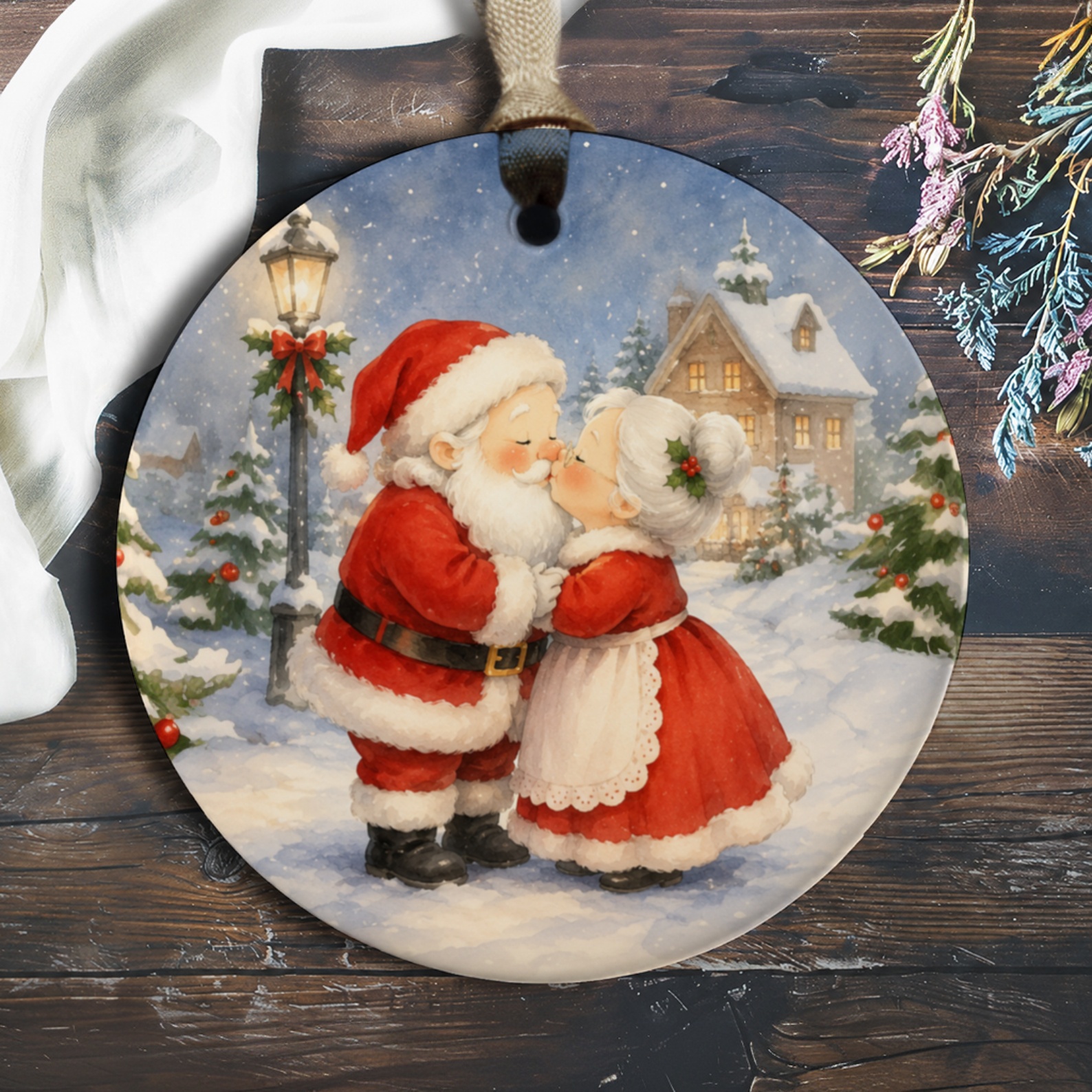 Santa And Mrs. Claus Christmas Ornament Cute Holiday Decor Winter Wonderland Scene Festive Home Decoration Gift O928