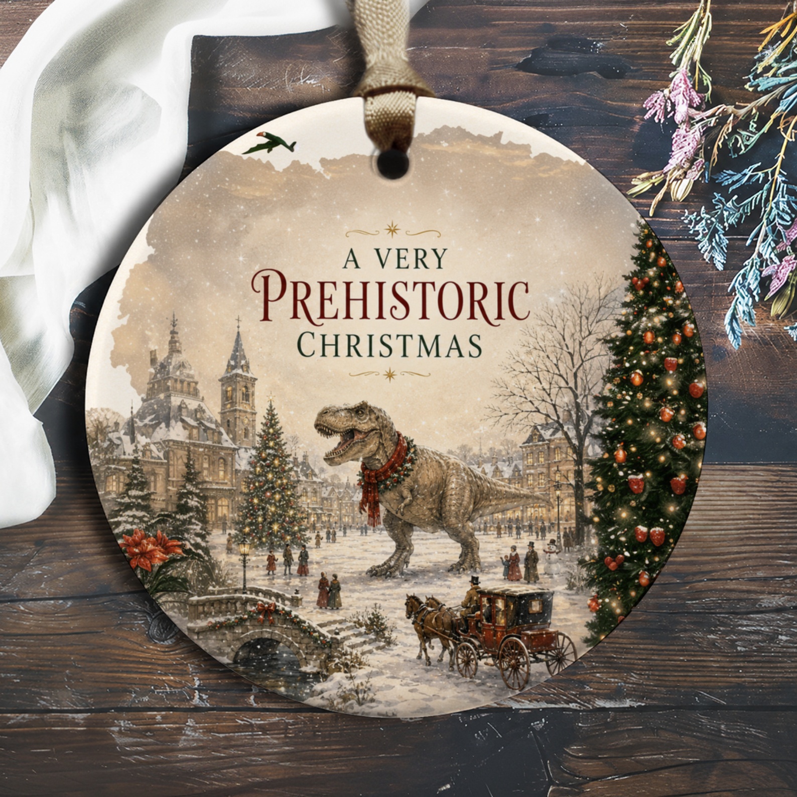 A Very Prehistoric Christmas Ornament Dinosaur Christmas Decor Holiday Tree Decoration Unique Festive Gift Idea O937