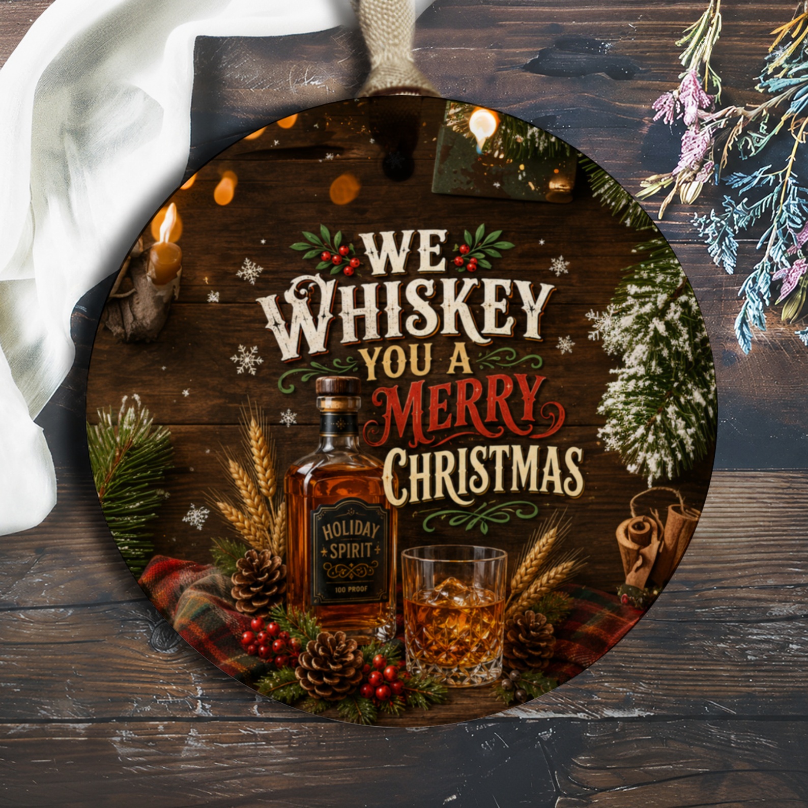We Whiskey You A Merry Christmas Ornament Funny Holiday Decor Whiskey Lover Christmas Tree Decoration Gift O954
