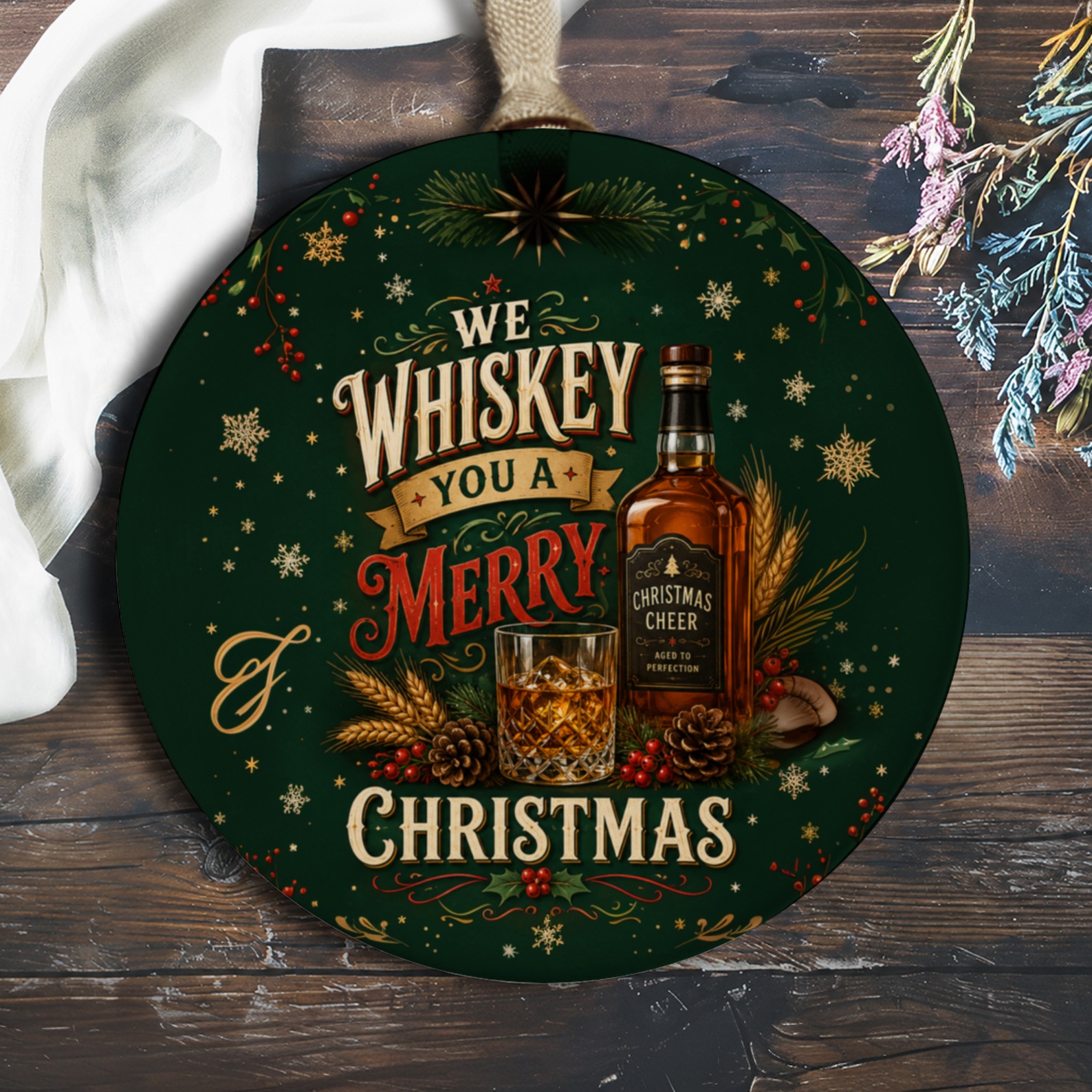 We Whiskey You A Merry Christmas Ornament Funny Holiday Decor Whiskey Lover Christmas Tree Decoration Gift O955