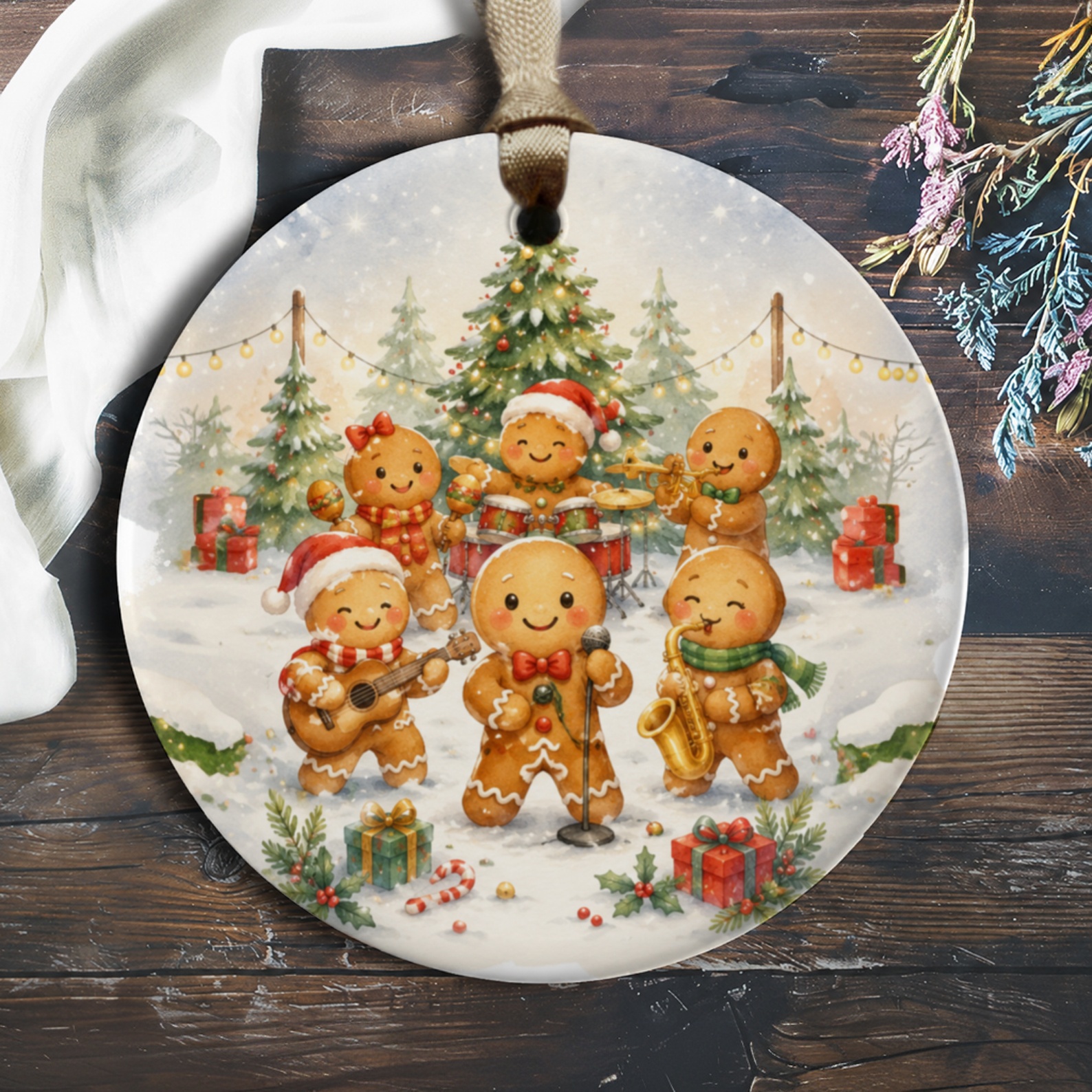 Gingerbread Band Christmas Ornament Cute Holiday Decor Festive Tree Decoration Gingerbread Music Scene Xmas Ornament Gift O946