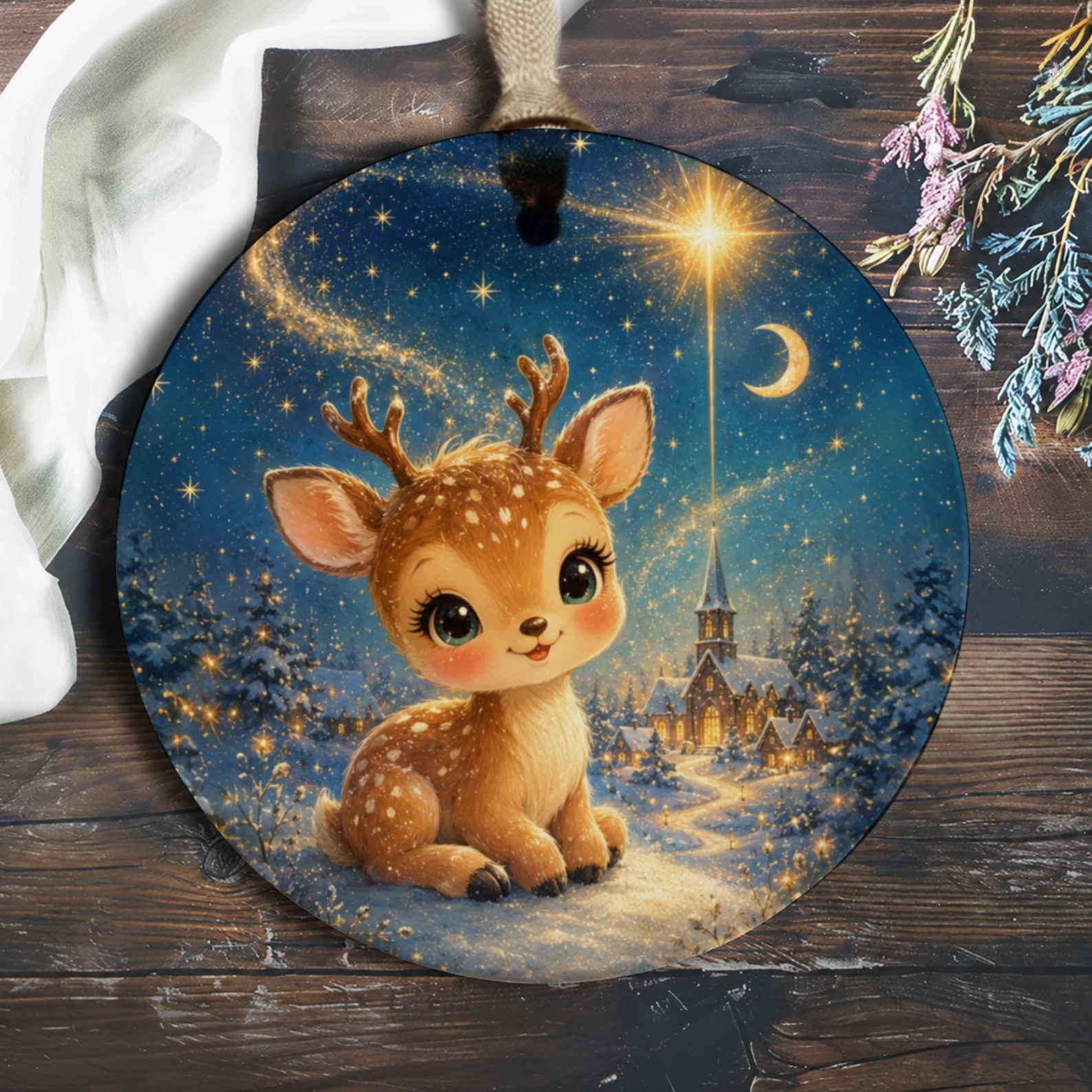 Cute Deer Christmas Ornament Winter Wonderland Scene Holiday Decor Adorable Animal Ornament For Tree Festive Decoration O948