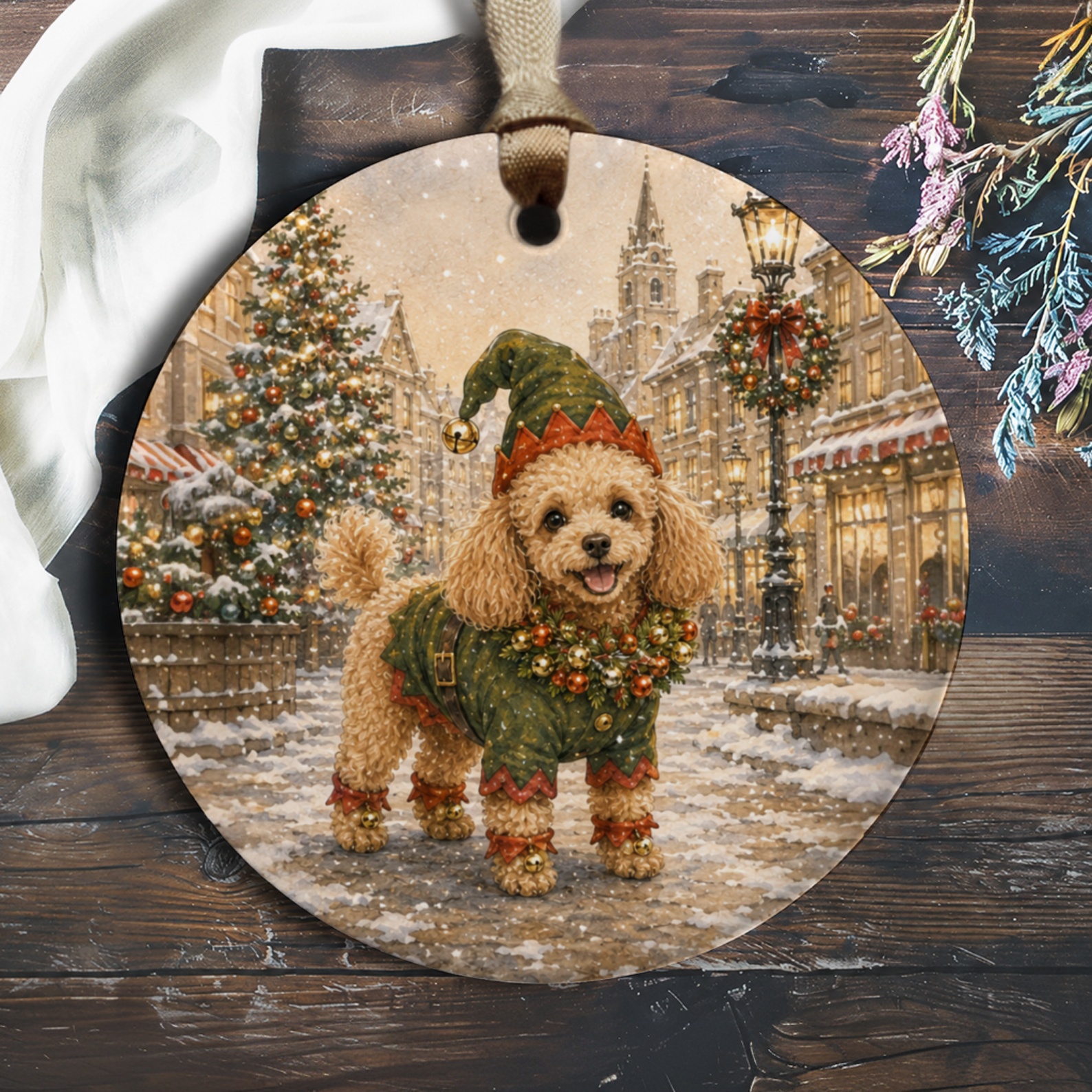 Festive Dog Ornament Christmas Decoration Cute Poodle In Elf Costume Holiday Decor For Dog Lovers Winter Wonderland Scene O951