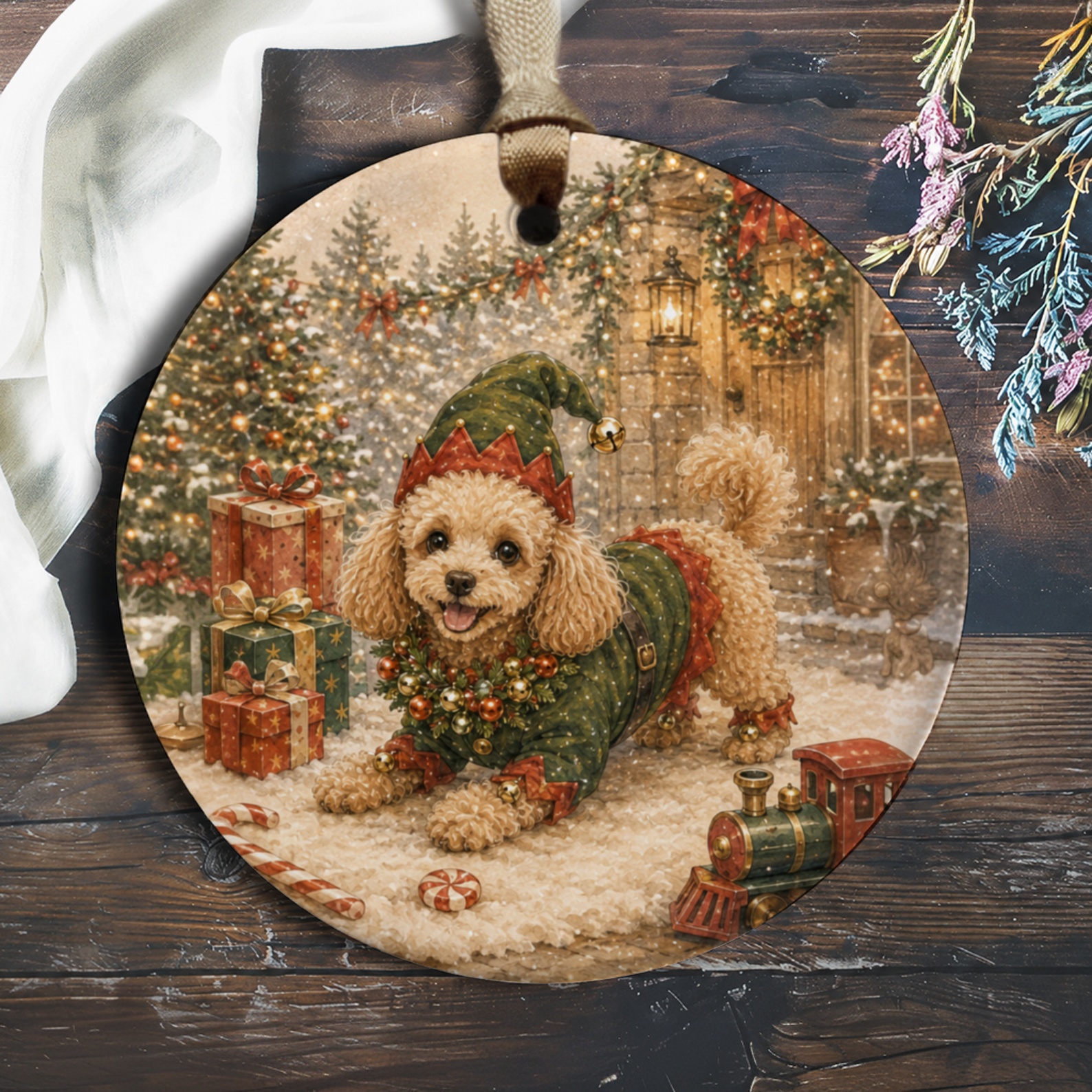 Christmas Dog Ornament Cute Holiday Decor Elf Costume Poodle Festive Tree Decoration Gift For Dog Lovers Winter Home Decor O952